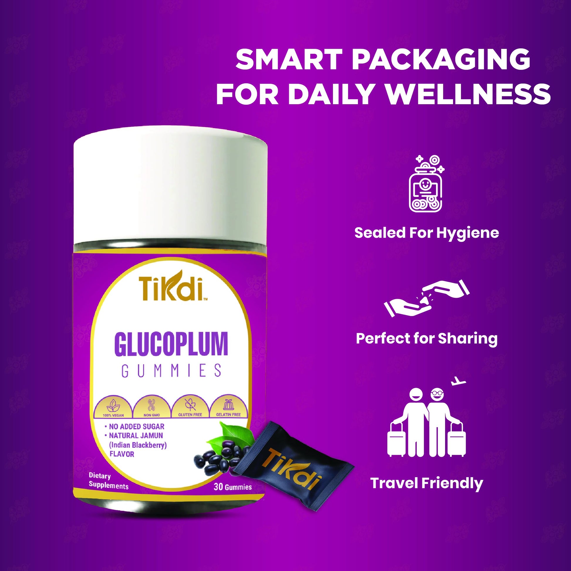 TIKDI GlucoPlum Gummy - 30 Count - Supports Healthy Blood Sugar Levels Already Within Normal Range. All Natural with Indian BlackBerry, Fenugreek, Cinnamon, Vegan, No Added Sugar TIKDI uk supplements