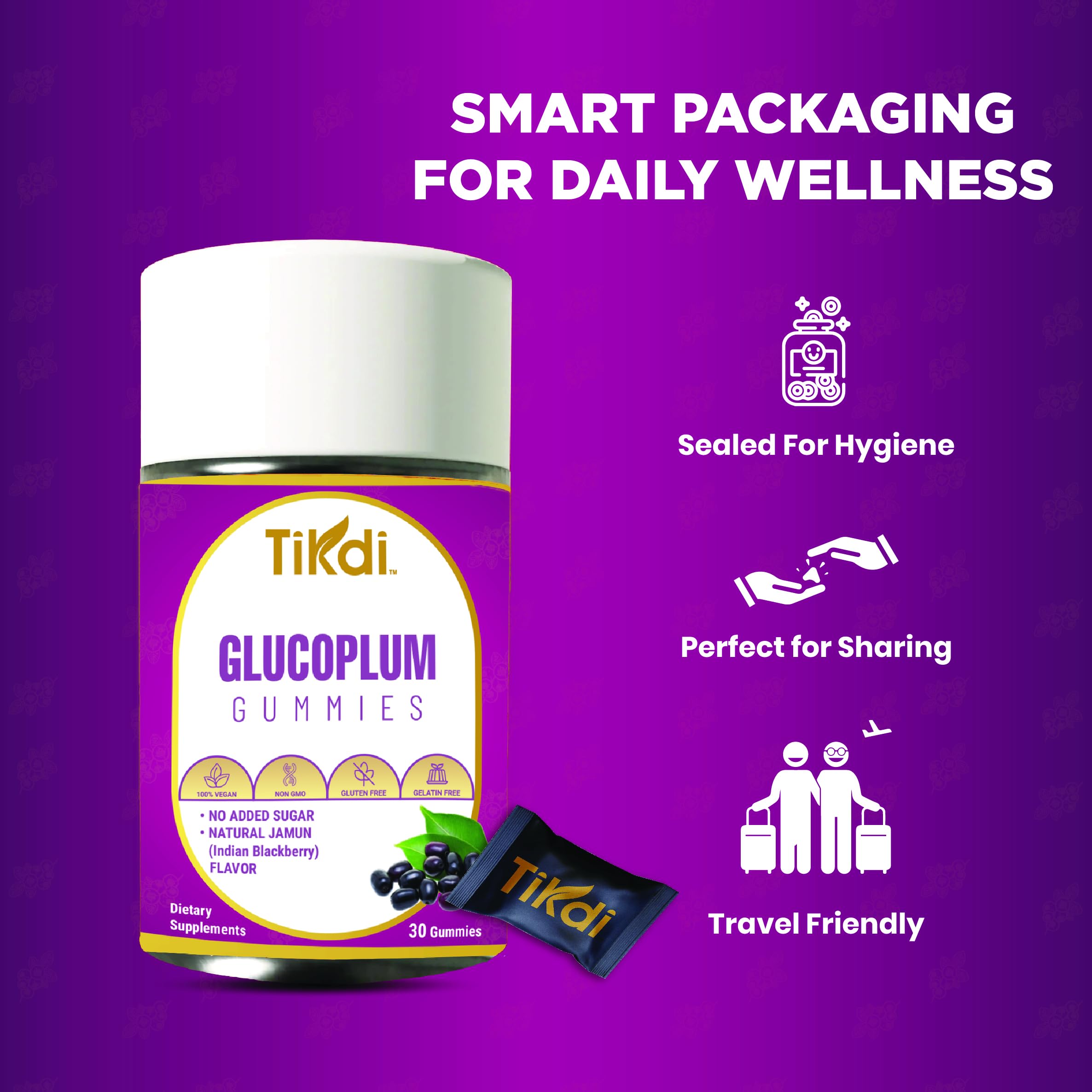 TIKDI GlucoPlum Gummy - 30 Count - Supports Healthy Blood Sugar Levels Already Within Normal Range. All Natural with Indian BlackBerry, Fenugreek, Cinnamon, Vegan, No Added Sugar TIKDI uk supplements