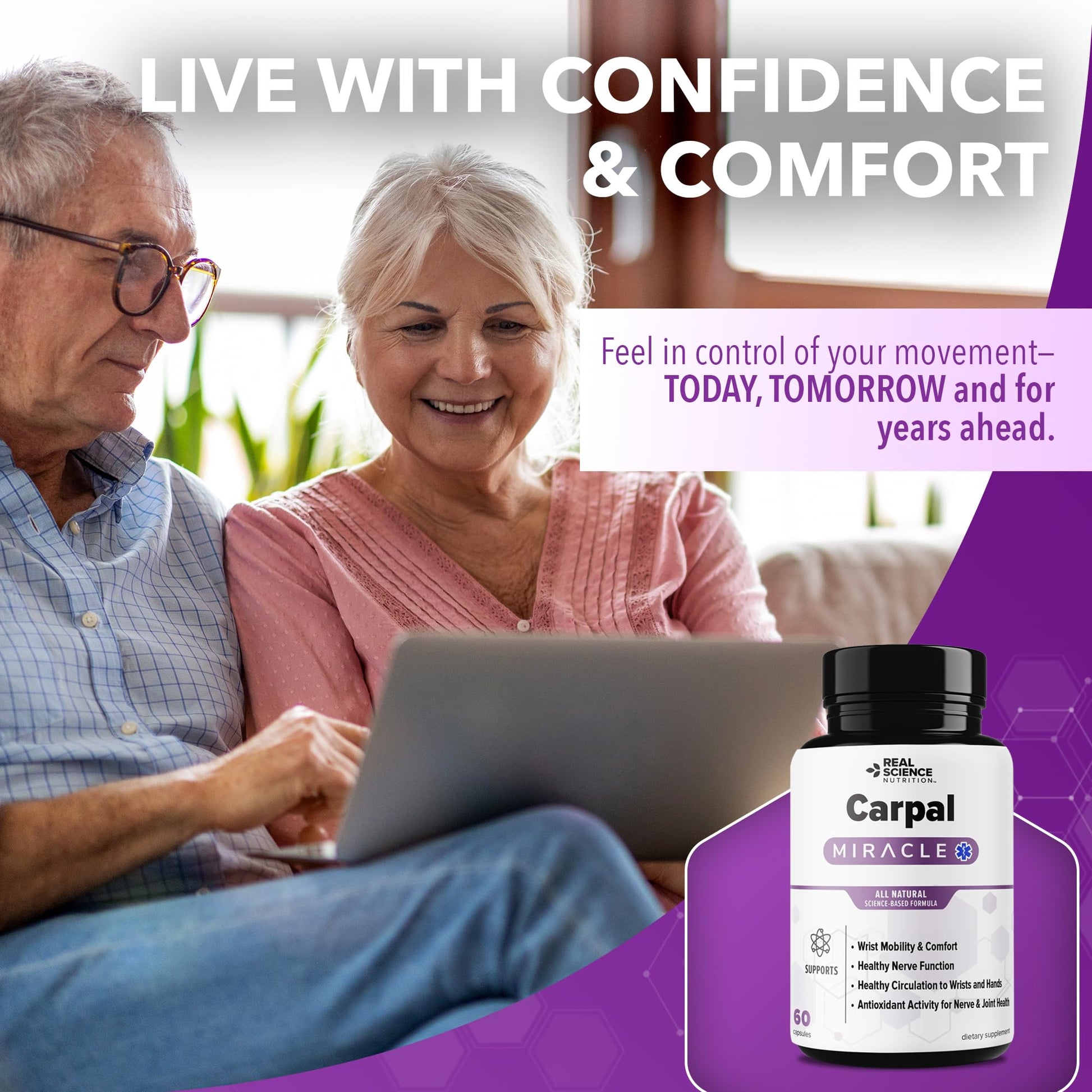 Real Science Carpal Miracle – All Natural Carpal Tunnel Relief & Wrist Support Supplement with Vitamins B6, B12, C, D, K + GABA – Hand & Nerve Comfort – Made in USA, 60 Caps Real Science Nutrition uk supplements