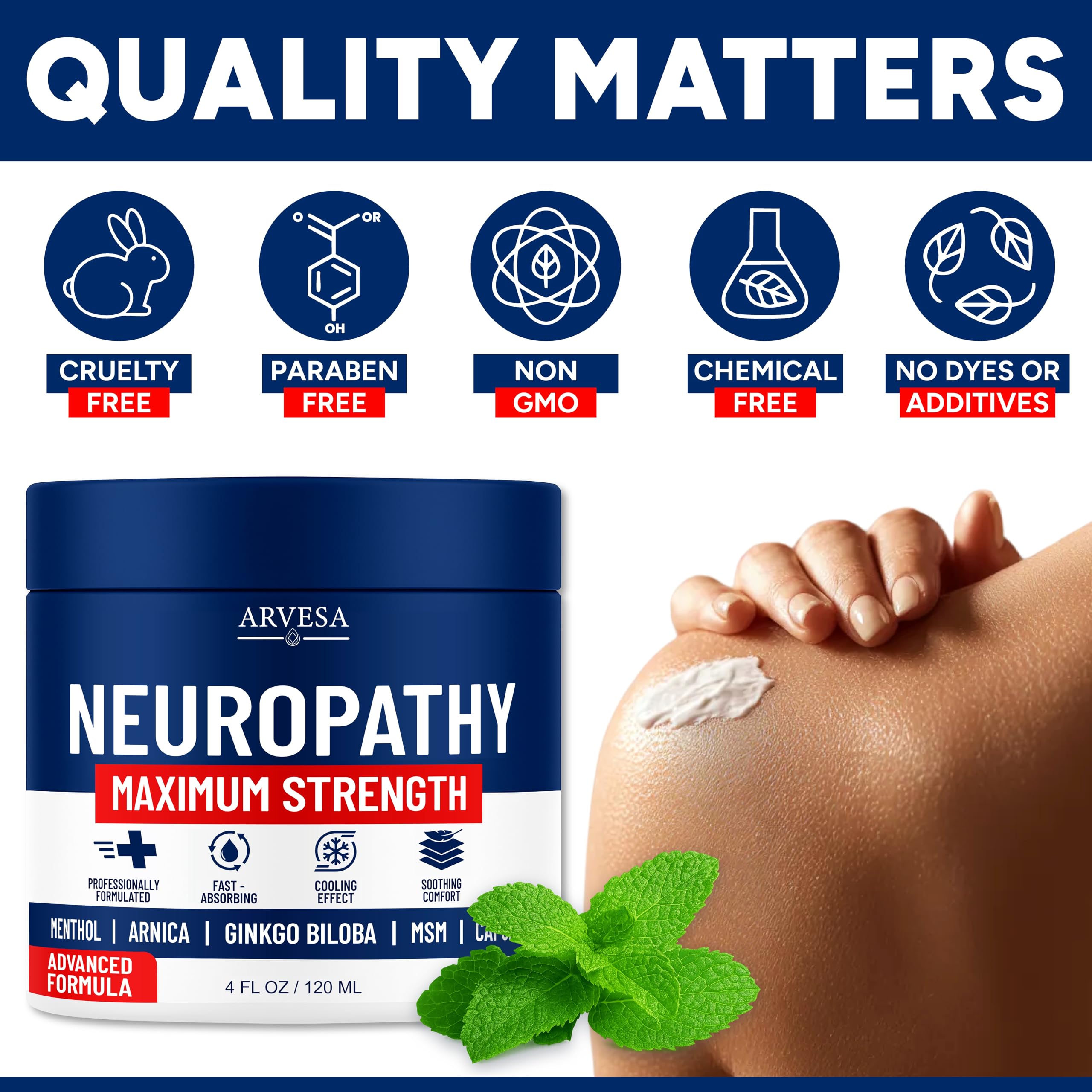 Neuropathy Cream - Maximum Strength - Arnica, MSM, Hemp Seed Oil, Ginkgo Biloba, Capsaicin - Non-Greasy with Cooling Effect - Value Pack - Natural Ingredients - Formulated in USA Arvesa uk supplements
