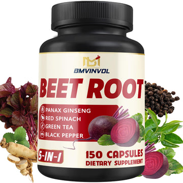 Beet Root, Green Tea, Red Spinach, Ginseng, Black Pepper - 150 Capsules - Supports Digestive, Immune System, Energy Levels - 5 Month Supply BMVINVOL uk supplements