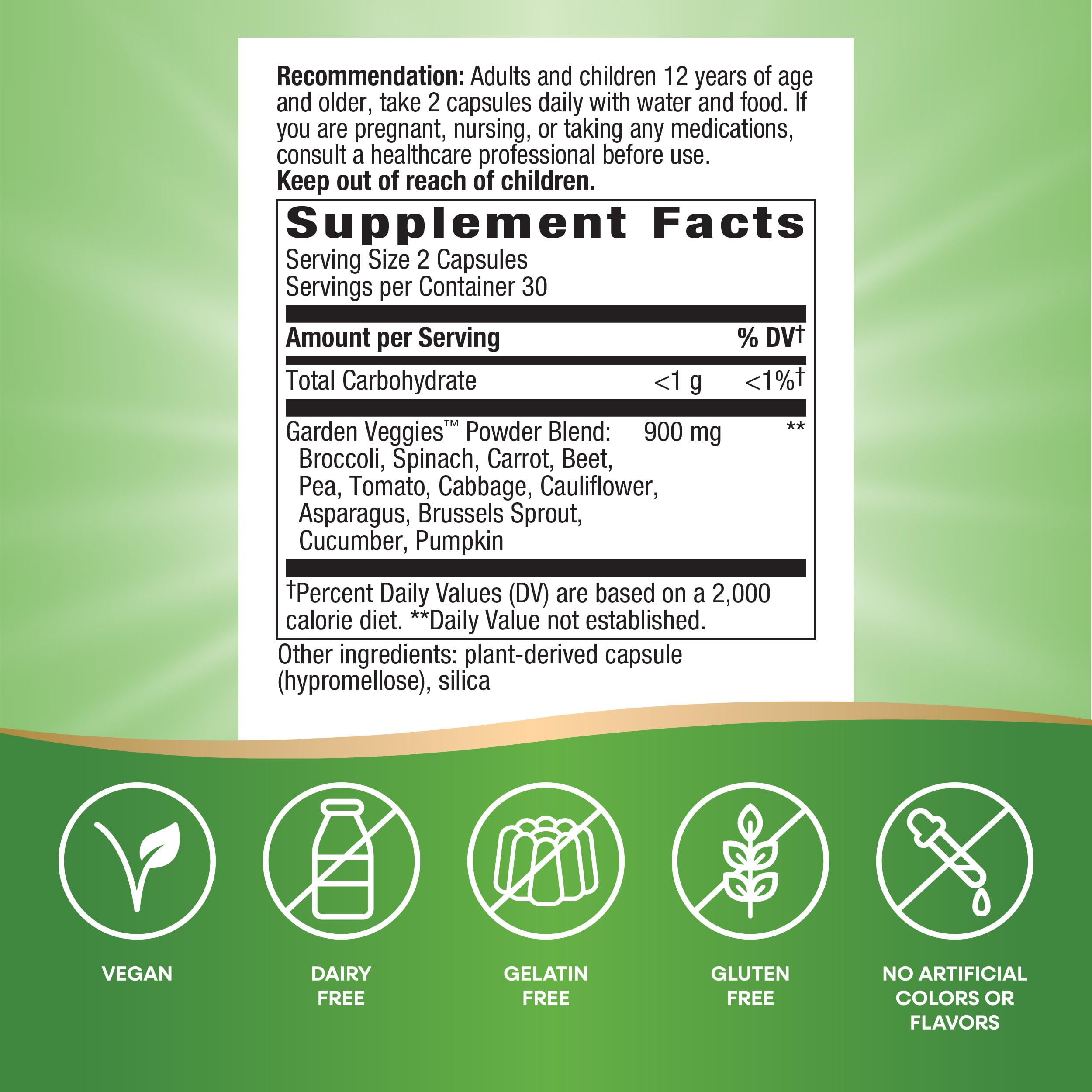 Nature's Way Garden Veggies, Veggie Powder Blend, 900 mg per 2-Capsule Serving, 60 Vegan Capsules Nature's Way uk supplements