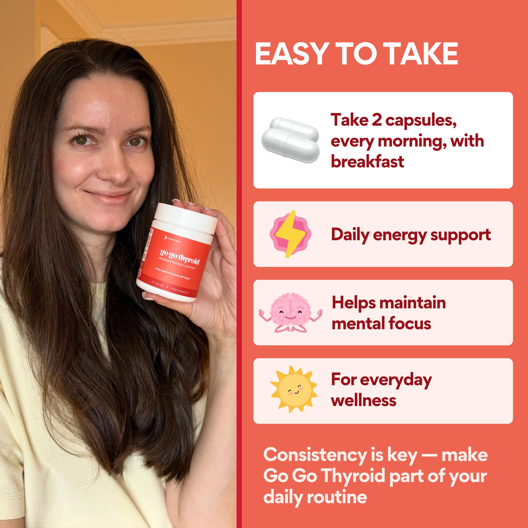 VoomVaya Go Go Thyroid - Thyroid Support for Women 30+ - Female-Focused Hormonal Balance & Thyroid Supplement with Iodine, Selenium & L Tyrosine - 3rd Party Tested - 60 Capsules VoomVaya uk supplements