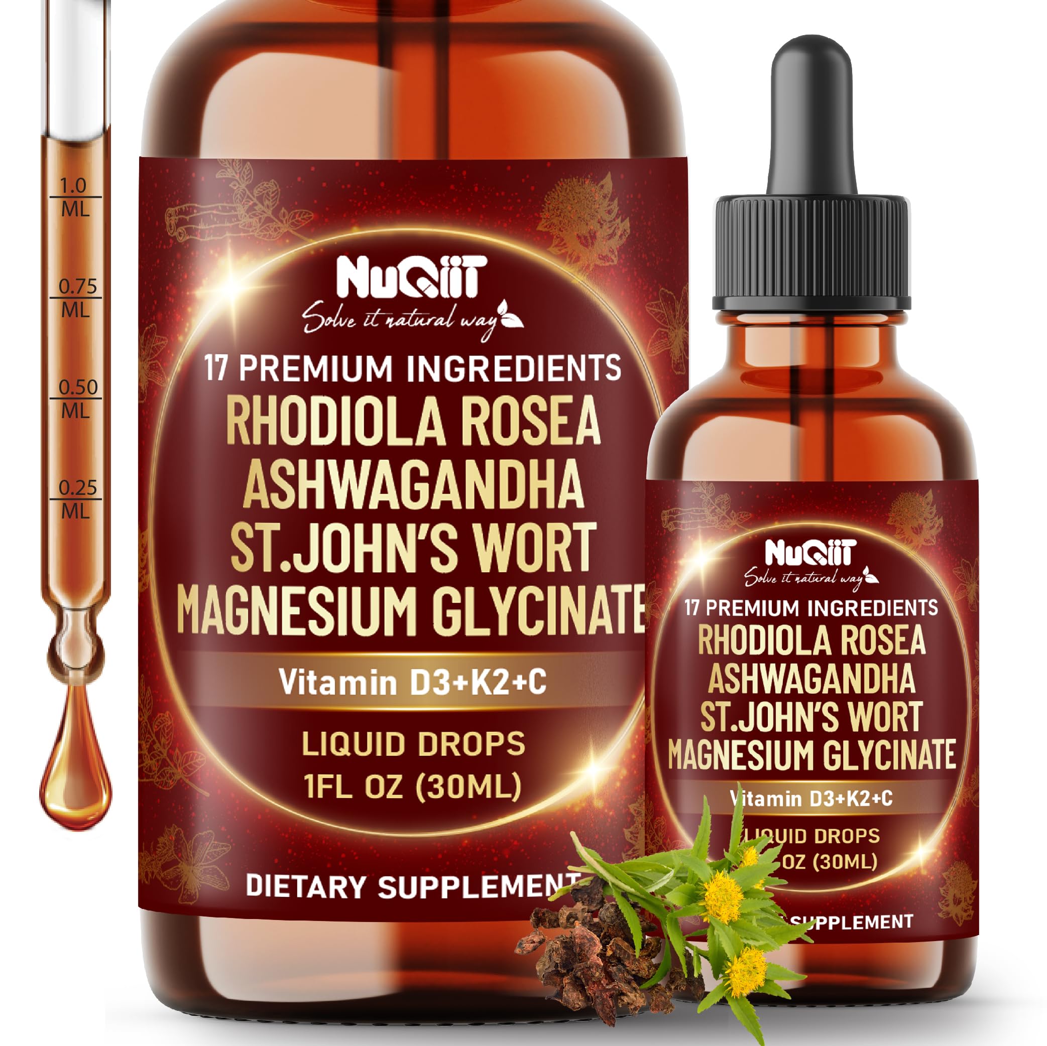 NUQIIT 17in1 Rhodiola Rosea Liquid Drops Tincture w/Ashwagandha Magnesium, L-Theanine. Ultra Rhodiola Cortisol Supplement, Rhodiola Root for Mood, Energy - 1 FL Oz - 60 Day Supply NUQIIT uk supplements