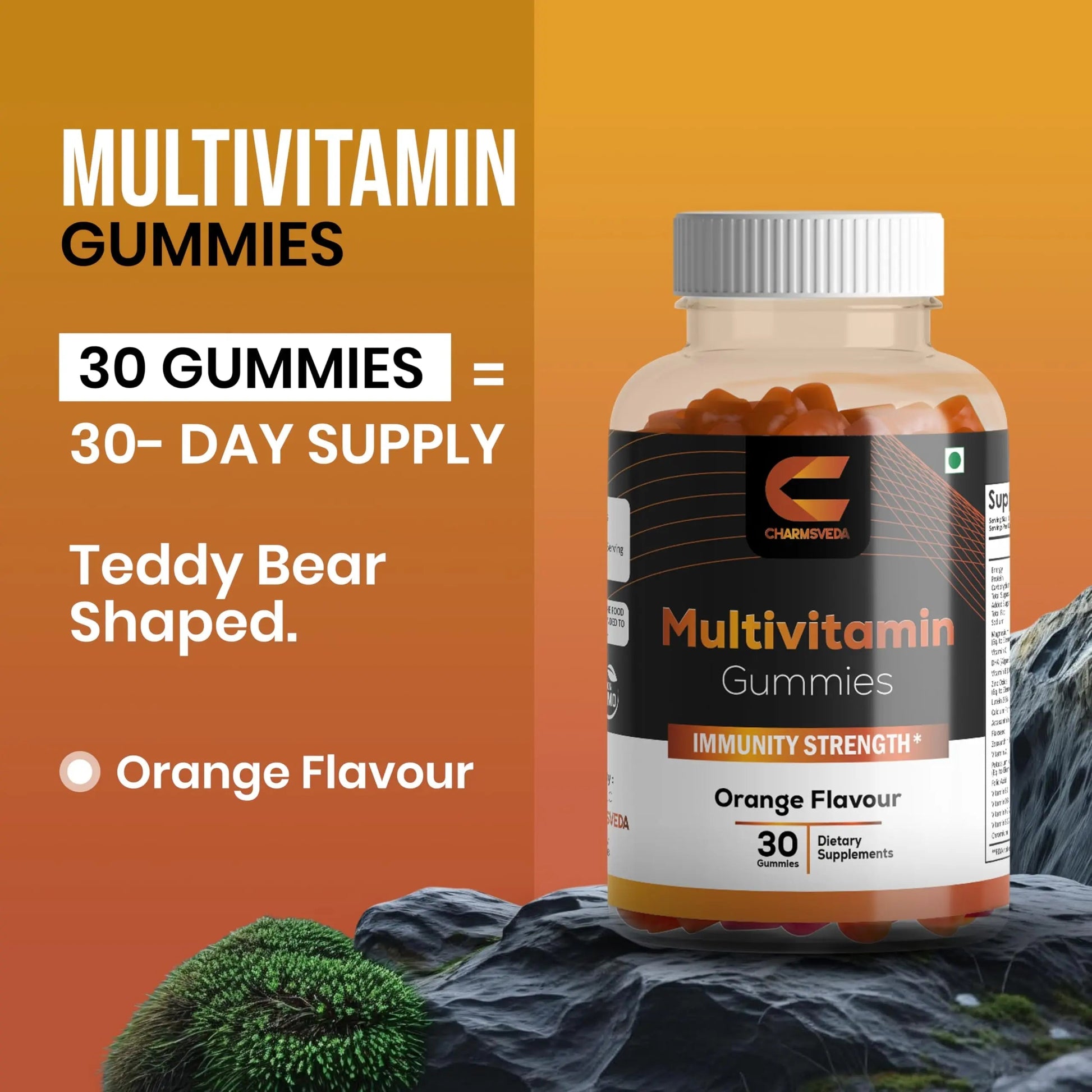 CHARMSVEDA Multivitamin Gummies – Energy, Immunity & Overall Wellness with DHA, Vitamin C, Zinc & Antioxidants – Orange Flavour – 30 Gummies CHARMSVEDA uk supplements