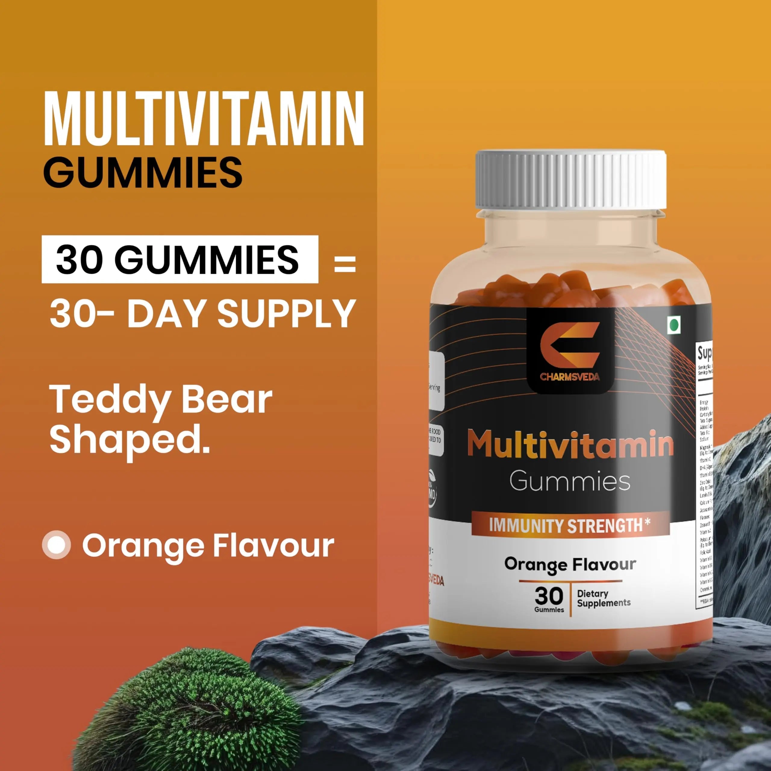 CHARMSVEDA Multivitamin Gummies – Energy, Immunity & Overall Wellness with DHA, Vitamin C, Zinc & Antioxidants – Orange Flavour – 30 Gummies CHARMSVEDA uk supplements