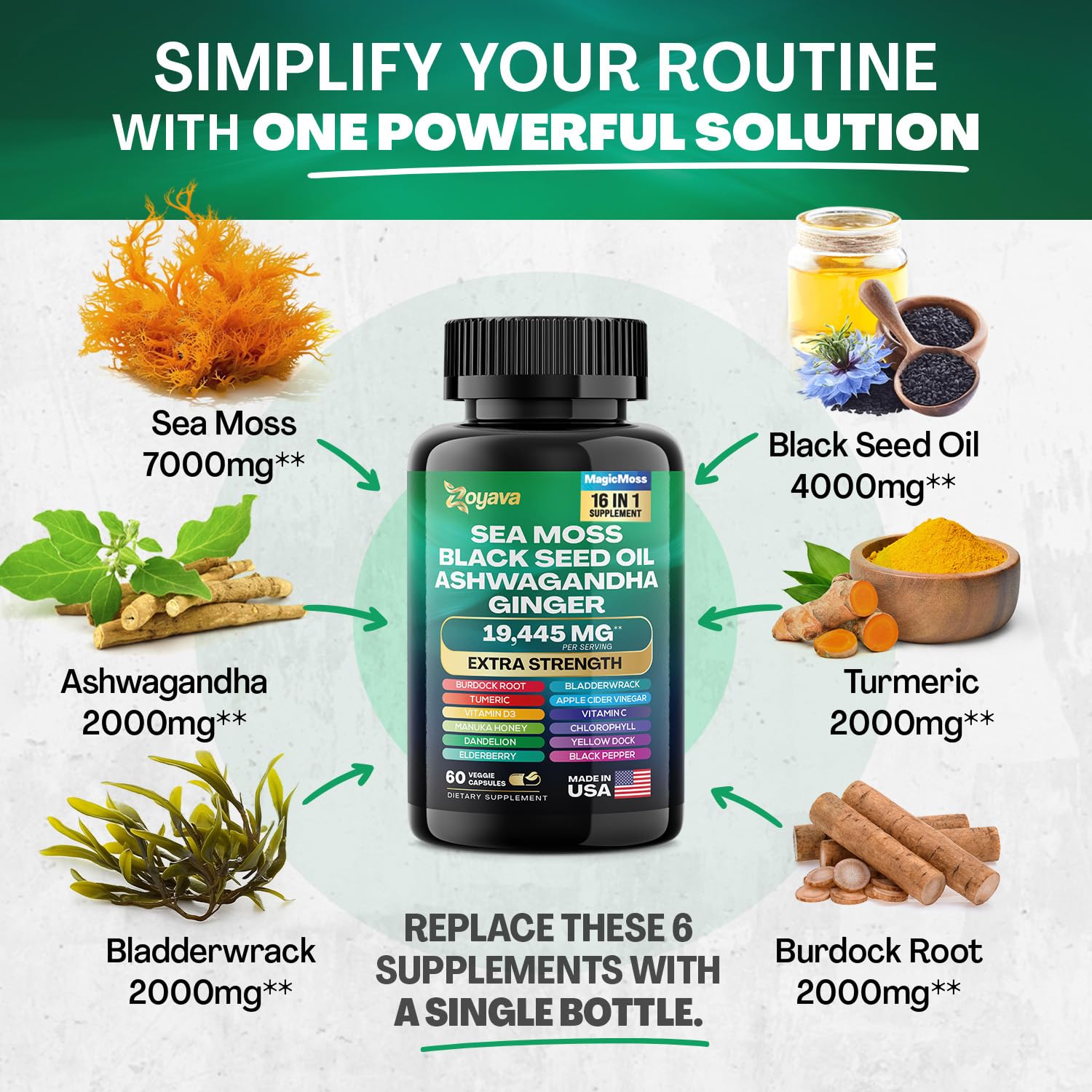 Zoyava Sea Moss 16-in-1 Blend 19,445 MG (60 Caps) and Colostrum 8-in-1 5,250 MG Zoyava uk supplements