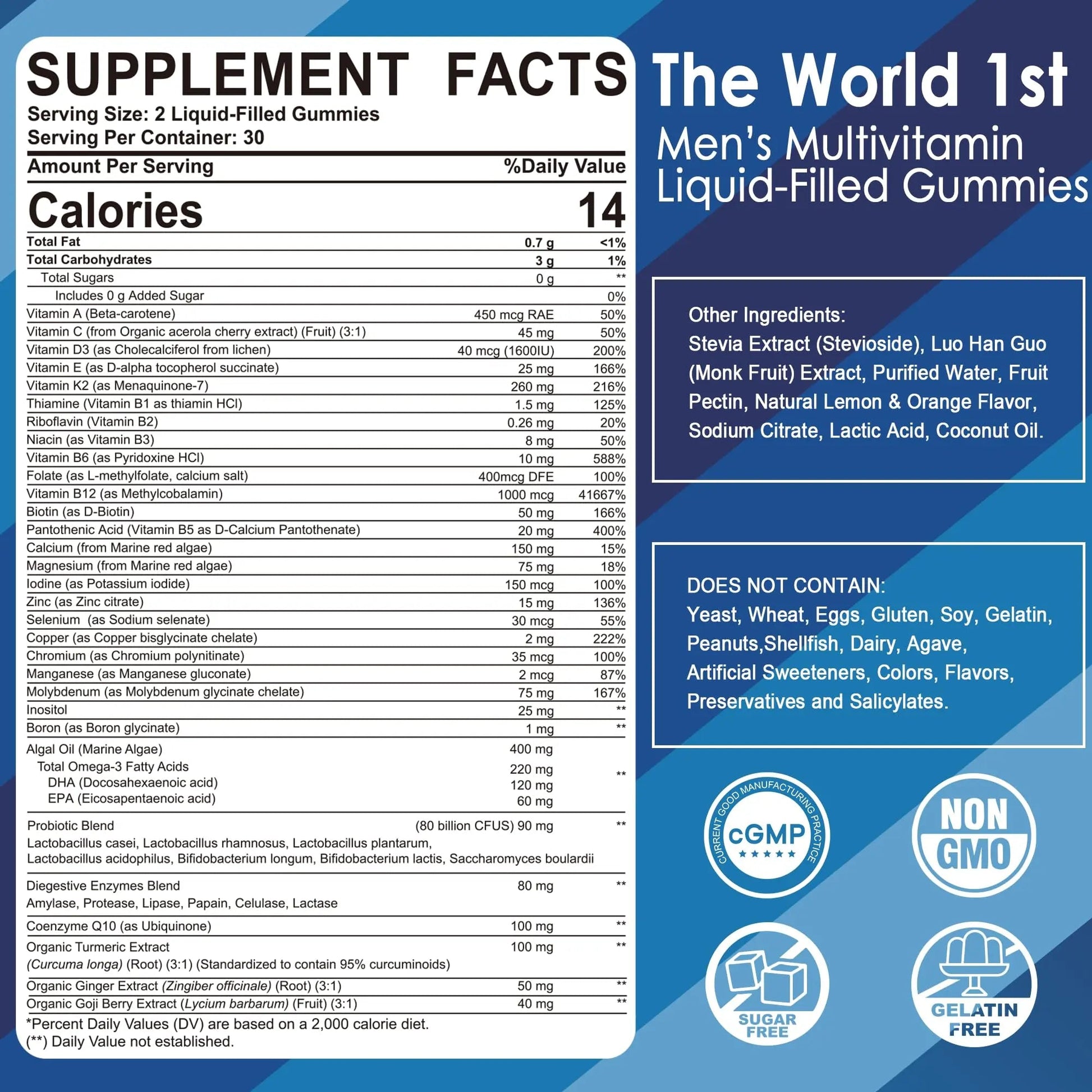 Mens Multivitamins Gummies, Methylated Multivitamin for Men, B Complex, Minerals, Vegan Omega 3, Probiotic, Enzyme LILICARE uk supplements