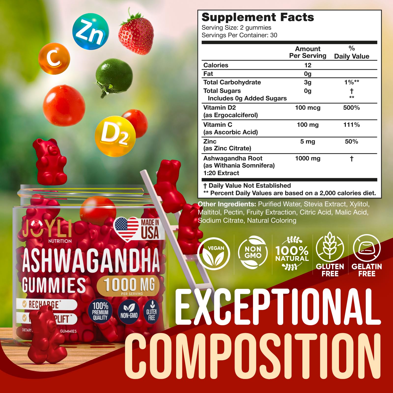 Ashwagandha Gummies for Women & Men - Natural Calm Gummies with Ashwagandha JOYLI Nutrition uk supplements