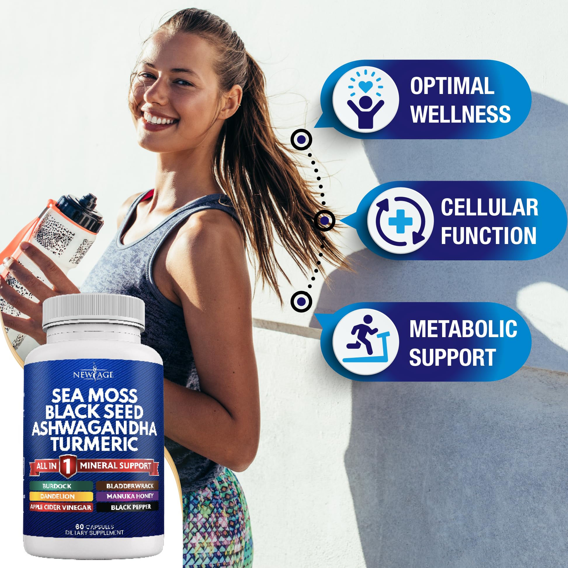 Silica Sea Moss 3000mg Black Seed Oil 2000mg Ashwagandha 1000mg Turmeric 1000mg NEW AGE uk supplements