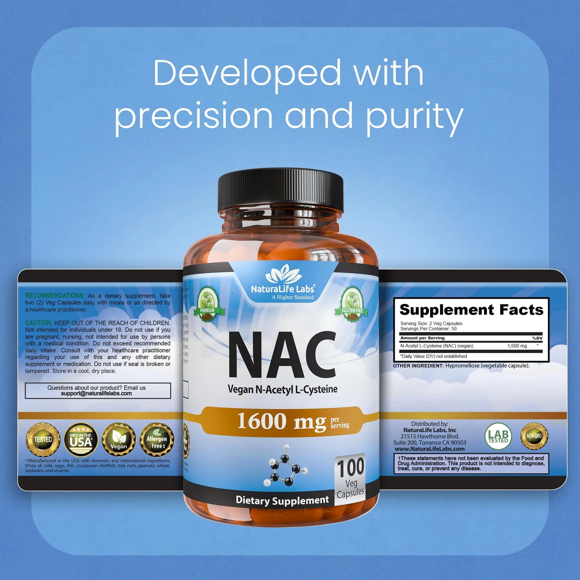 NaturaLife Labs N-Acetyl-L-Cysteine (NAC) 1600 mg – 100 Capsules - Vegan, Non-GMO & Gluten-Free NaturaLife Labs uk supplements