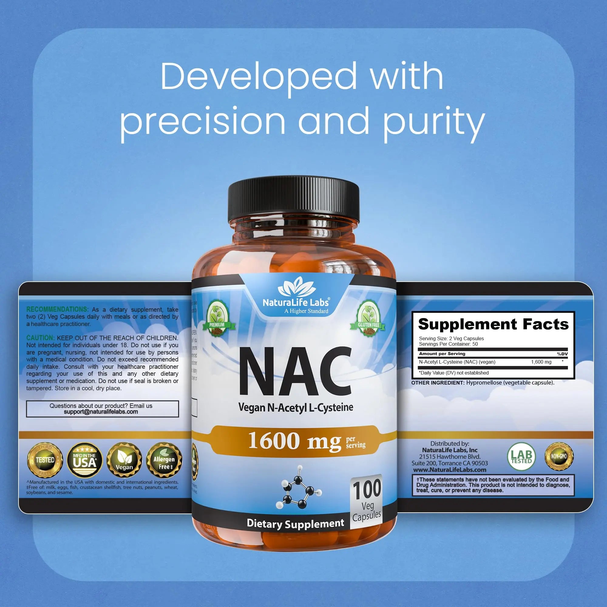 NaturaLife Labs N-Acetyl-L-Cysteine (NAC) 1600 mg – 100 Capsules - Vegan, Non-GMO & Gluten-Free NaturaLife Labs uk supplements