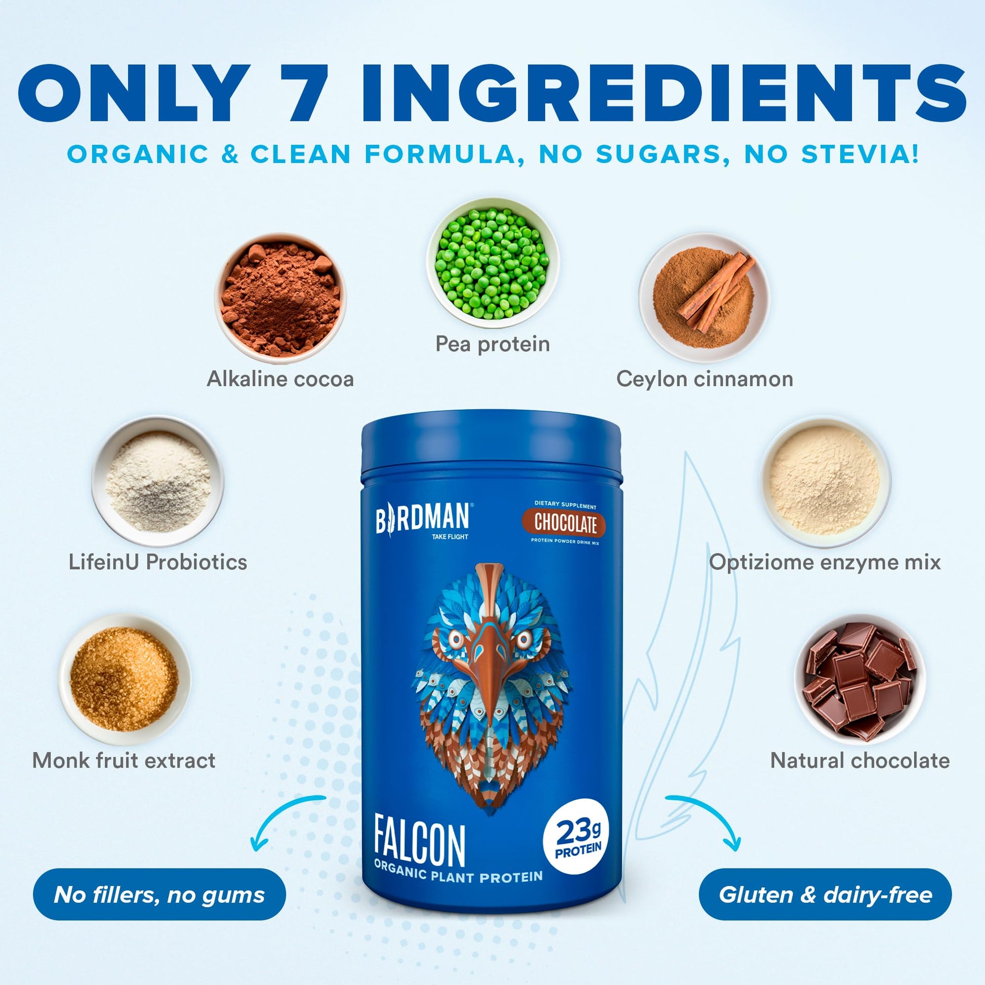 BIRDMAN Falcon Vegan Protein Powder Organic, Stevia & Sugar Free, Plant Based Protein BIRDMAN uk supplements