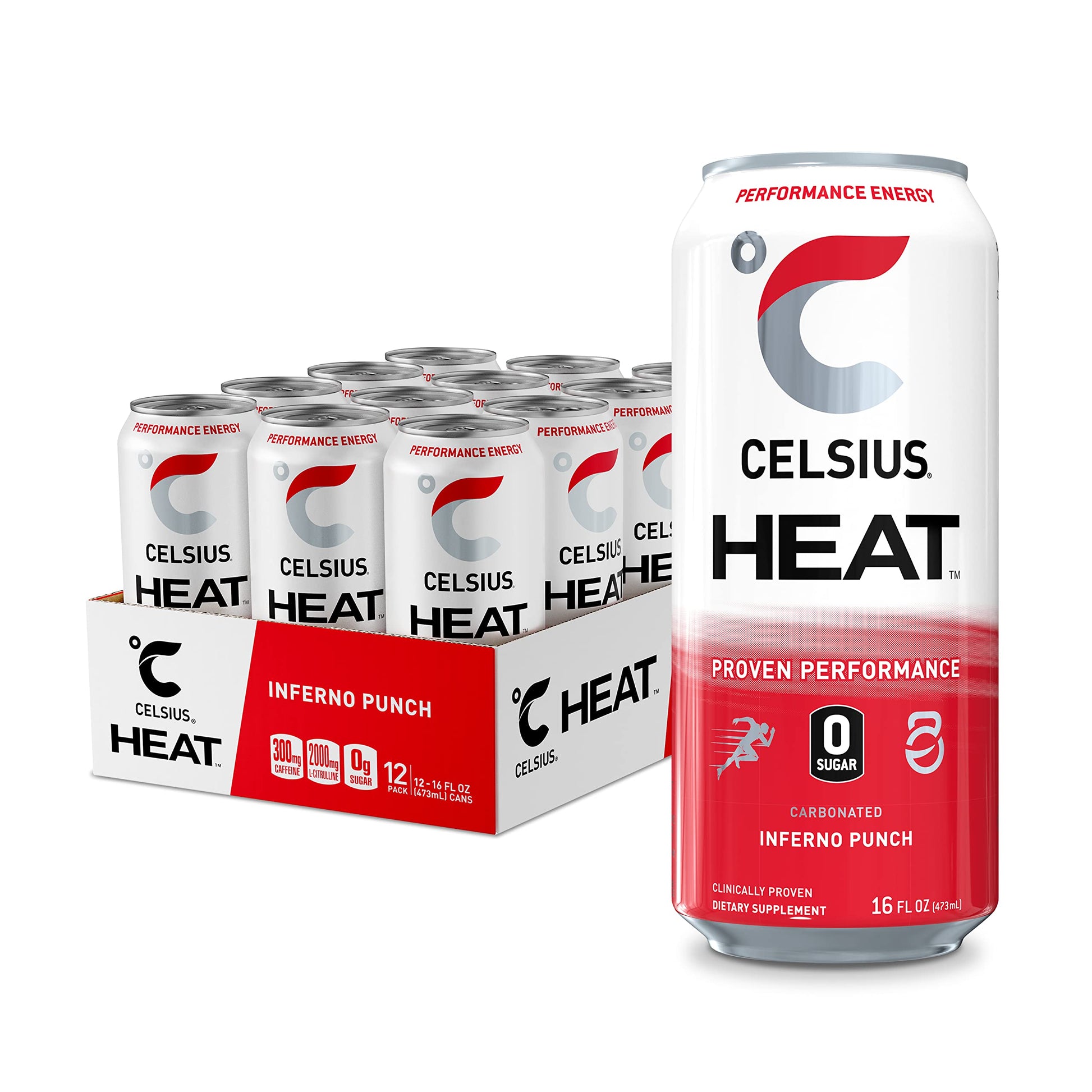 CELSIUS HEAT Inferno Punch Performance Energy Drink, Zero Sugar, 16oz. Can (Pack of 12) CELSIUS uk supplements