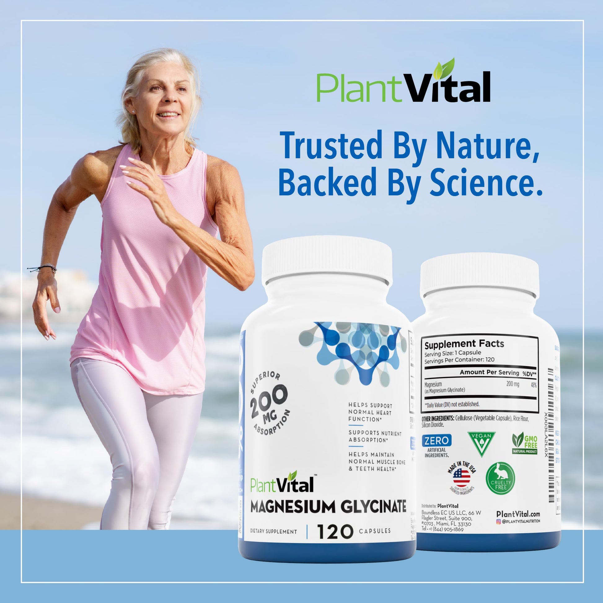 PlantVital Magnesium Glycinate 200mg - Supports Restful Sleep, Muscle & Nerve Function, Normal Heart & Bone Health - Feel Calm & Relax - Vegan, Third Party Tested, Gluten Free, Non-GMO - 120 Capsules Plantvital uk supplements