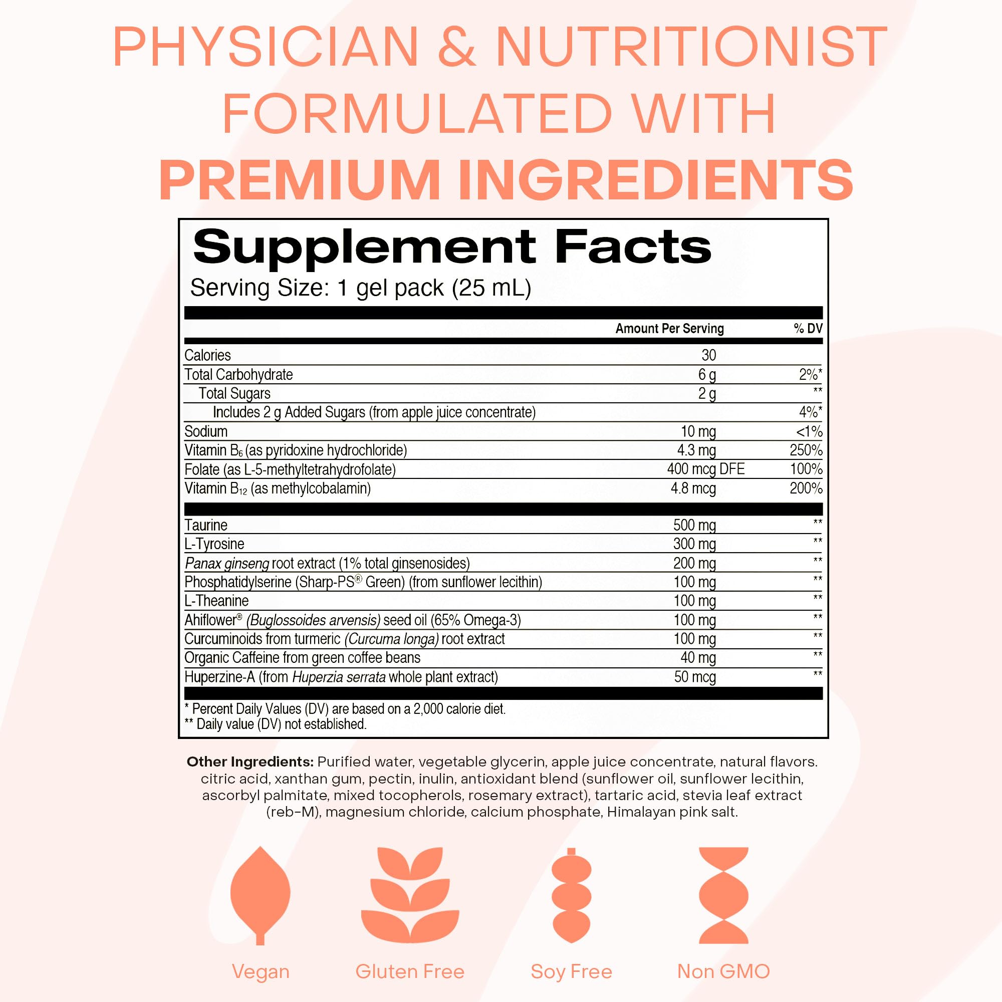 Healthycell Focus & Recall, Daily Liquid Brain Supplement for Focus & Memory - Nootropics Supplement for Concentration & Alertness with L-Theanine, Omega-3 & Taurine - 14 Gel Packs Healthycell uk supplements