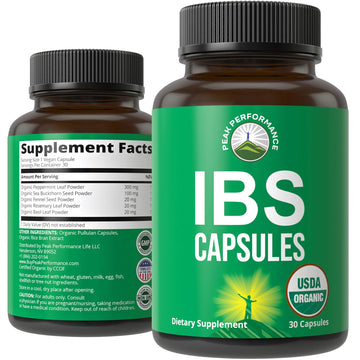 USDA Organic IBS Capsules for Relief, Ingestion, Bloating, Gas. Irritable Bowel Supplement with 5 Handpicked Organic Ingredients. Peppermint Oil, Sea Buckthorn, Fennel Seed, Rosemary Leaf, Basil Leaf Peak Performance uk supplements