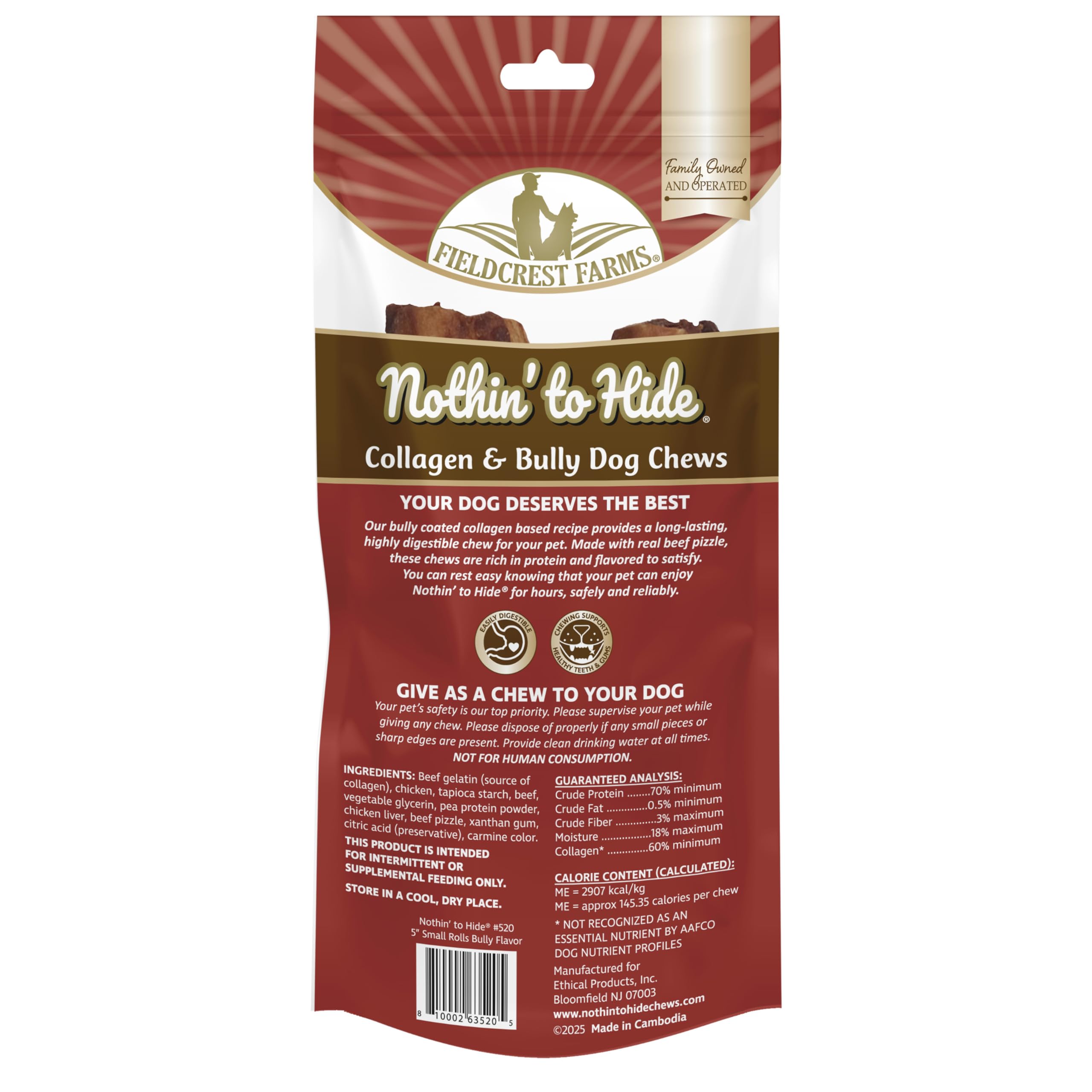 Fieldcrest Farms Nothin’ to Hide Collagen & Bully Small Rolls, 5 Inch, Beef Bully Flavor, Highly Digestible Chews That Support Skin, Coat, Joints & Muscles, for Moderate Chewers Under 25 Lbs, 2 Pack Fieldcrest Farms uk supplements