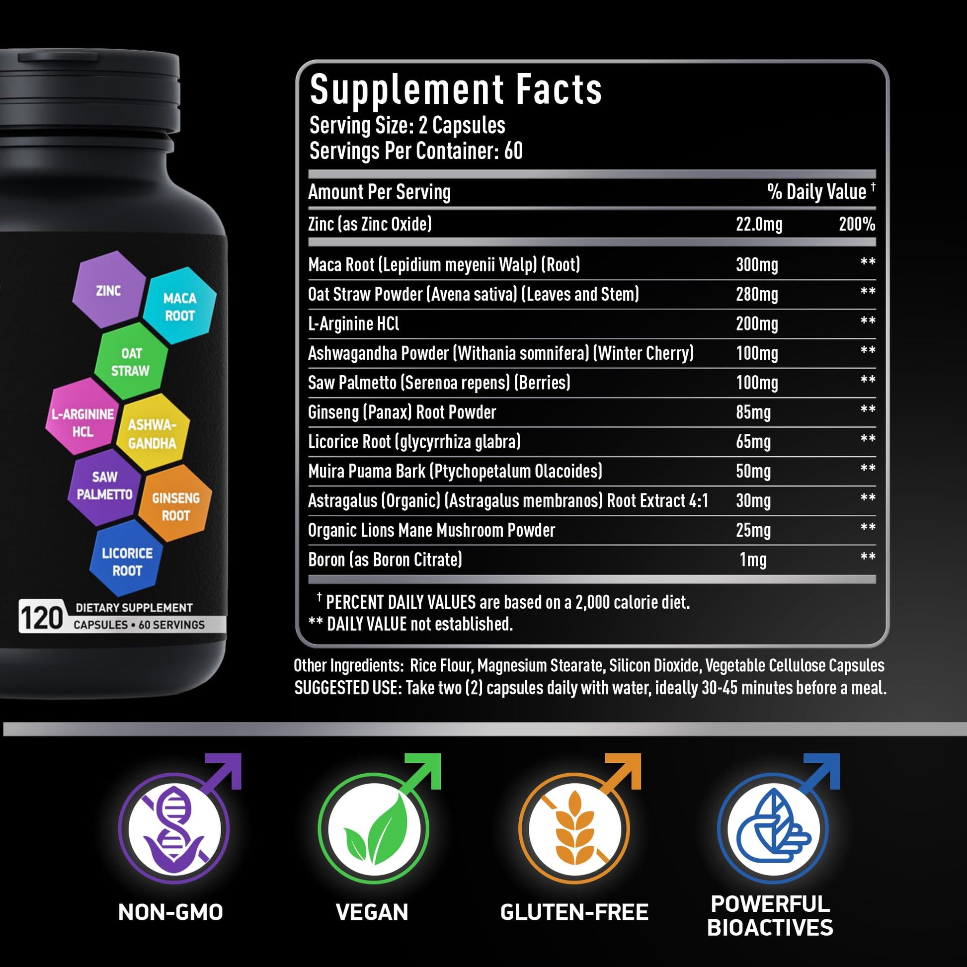 Fertility Supplements for Men - Zinc, Maca, Ashwagandha, L-Arginine - Male Vitality Conception for Him - Count and Motility Pregnancy Aid - Vitamins and Male Fertility Support Supplement - 120 Pills BIOACTIVE LABS uk supplements