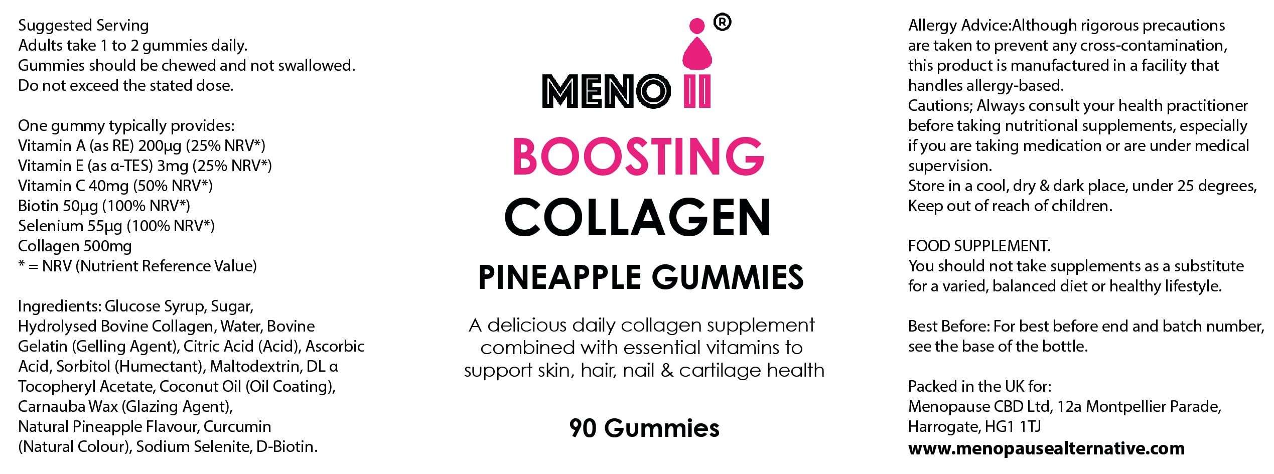 Meno® Boosting Collagen Natural Pineapple 90 Gummies Meno II uk supplements