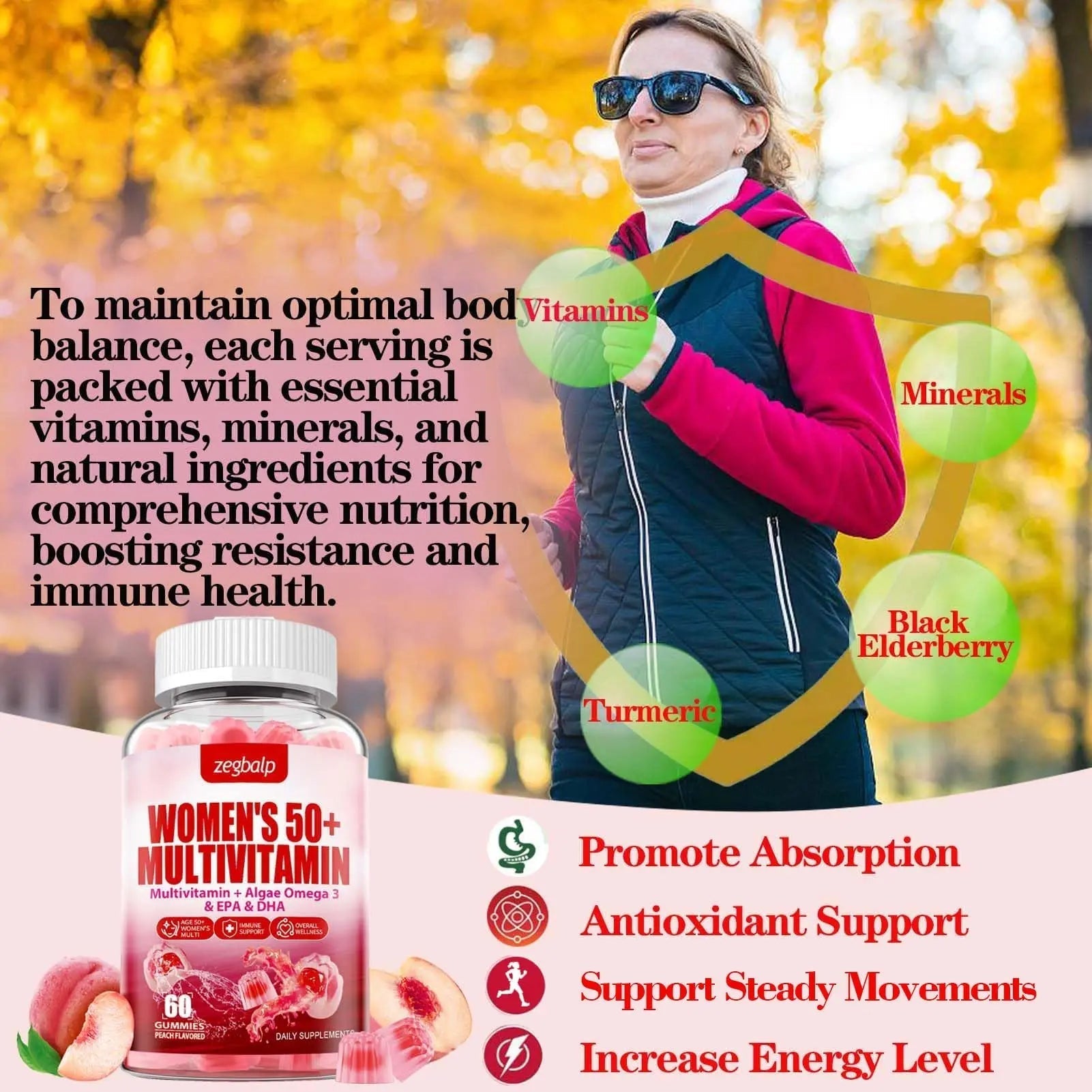 ZEGBALP Sugar-Free Womens Multivitamin 50 Plus Gummies with Calcium, Magnesium, Zinc, Vitamin A, C, D3, E, K2, B Complex, Folate, Biotin ZEGBALP uk supplements