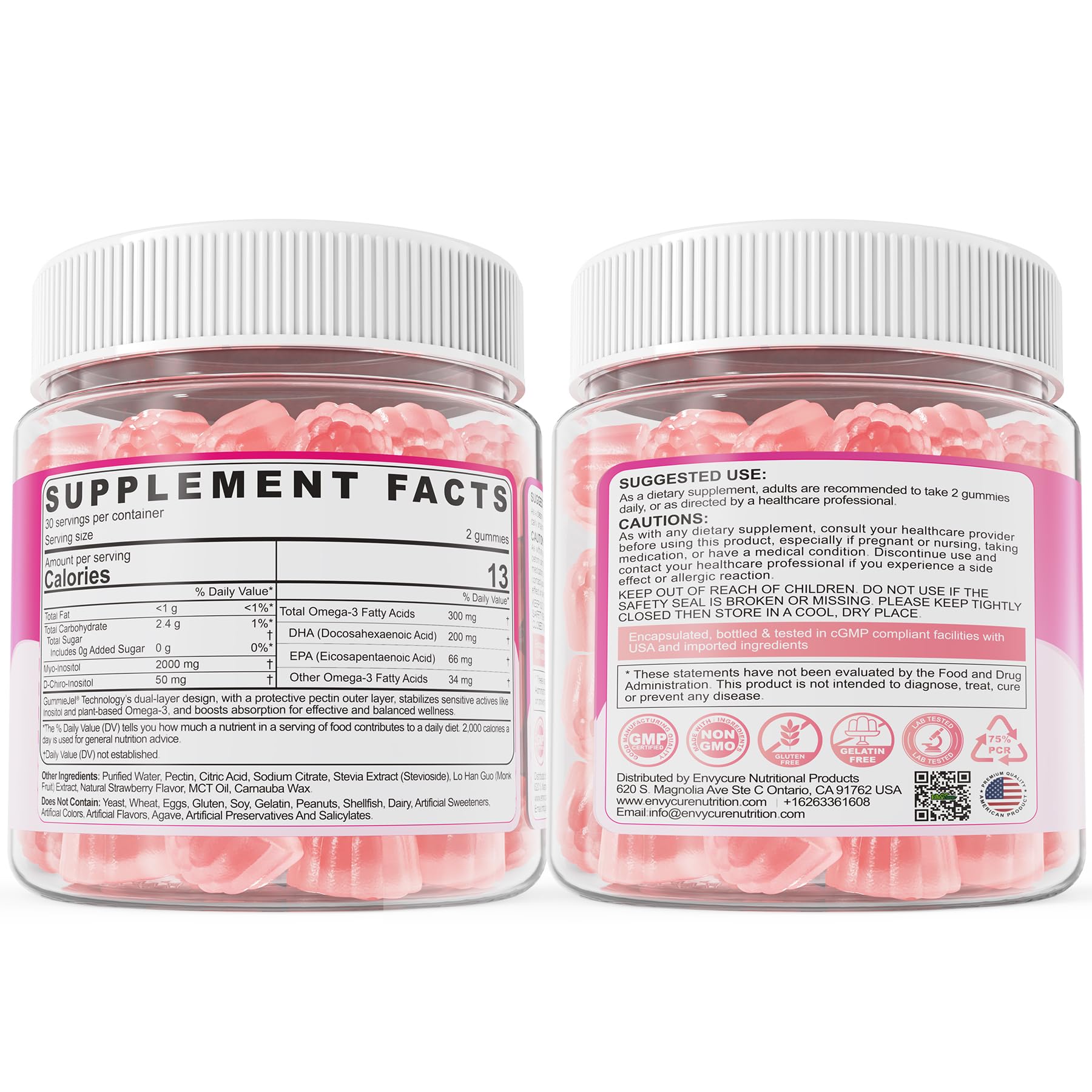 Myo-Inositol & D-Chiro Ideal 40:1, Inositol + Omega-3(3:1) Gummies, Hormone Balance for Women | Sugar Free Inositol Gummies w/Omega 3 DHA:EPA (3:1), Inositol Supplement for Cycle Health, Vegan, 60 Ct EnvyCure uk supplements