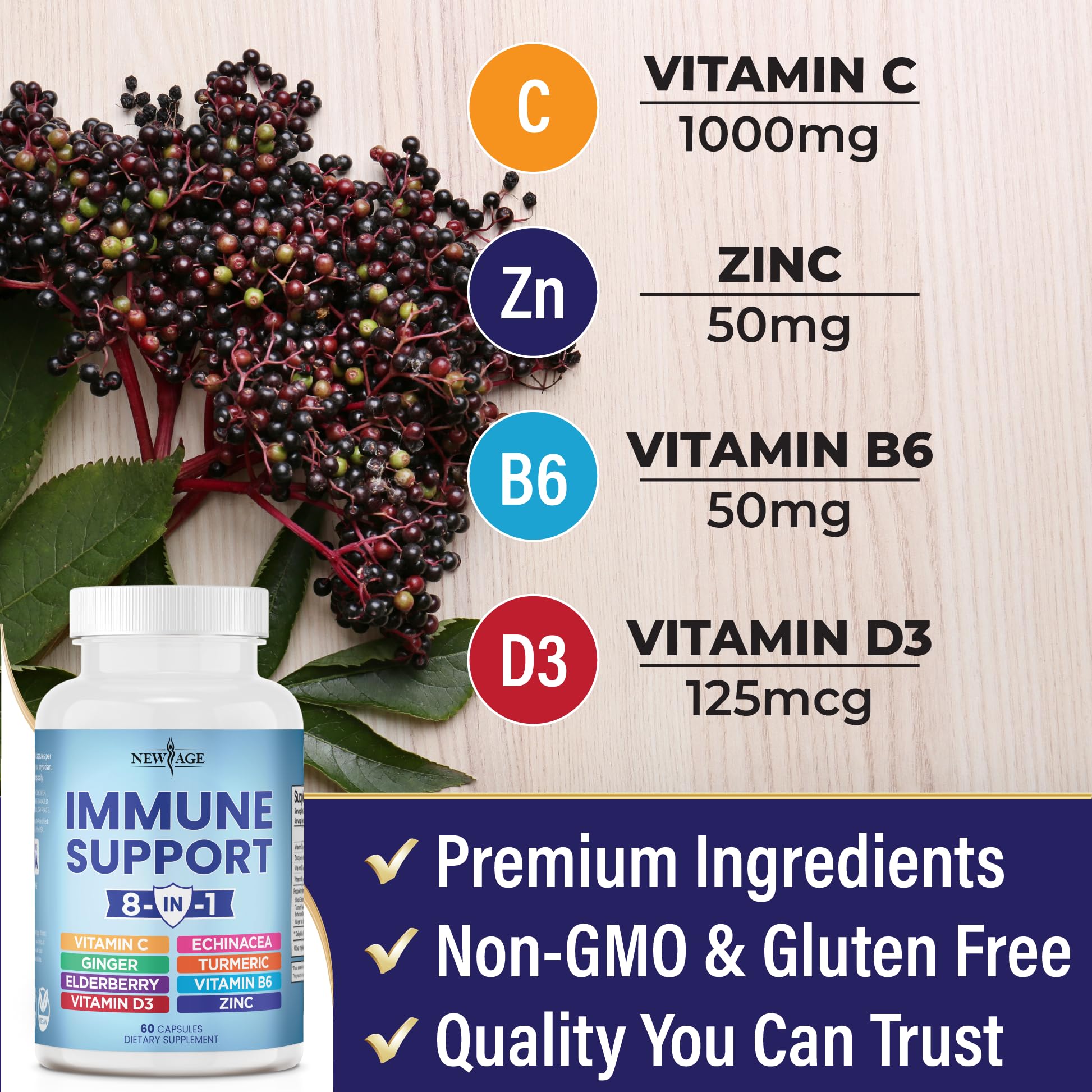 NEW AGE 8 in 1 Immune Support Booster Supplement with Echinacea, Vitamin C NEW AGE uk supplements