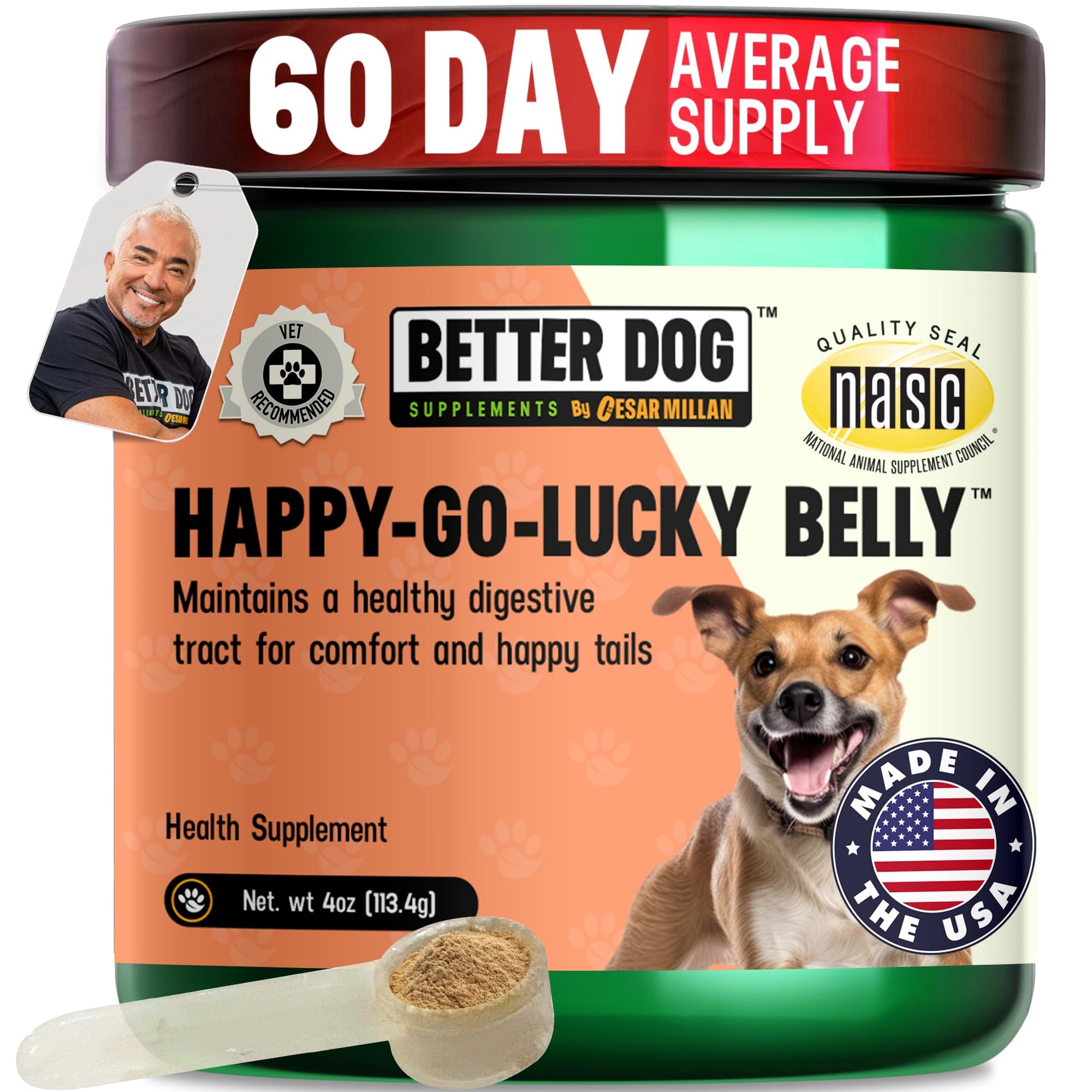 Better Dog Supplements Happy-Go-Lucky Belly by Cesar Millan - Natural Dog Digestive Support Powder – Dog Constipation Relief, Gut Balance & Regularity with Herbal Fiber for Dogs – 4oz (60-Day Supply) Better Dog Supplements By Cesar Millan uk supplements