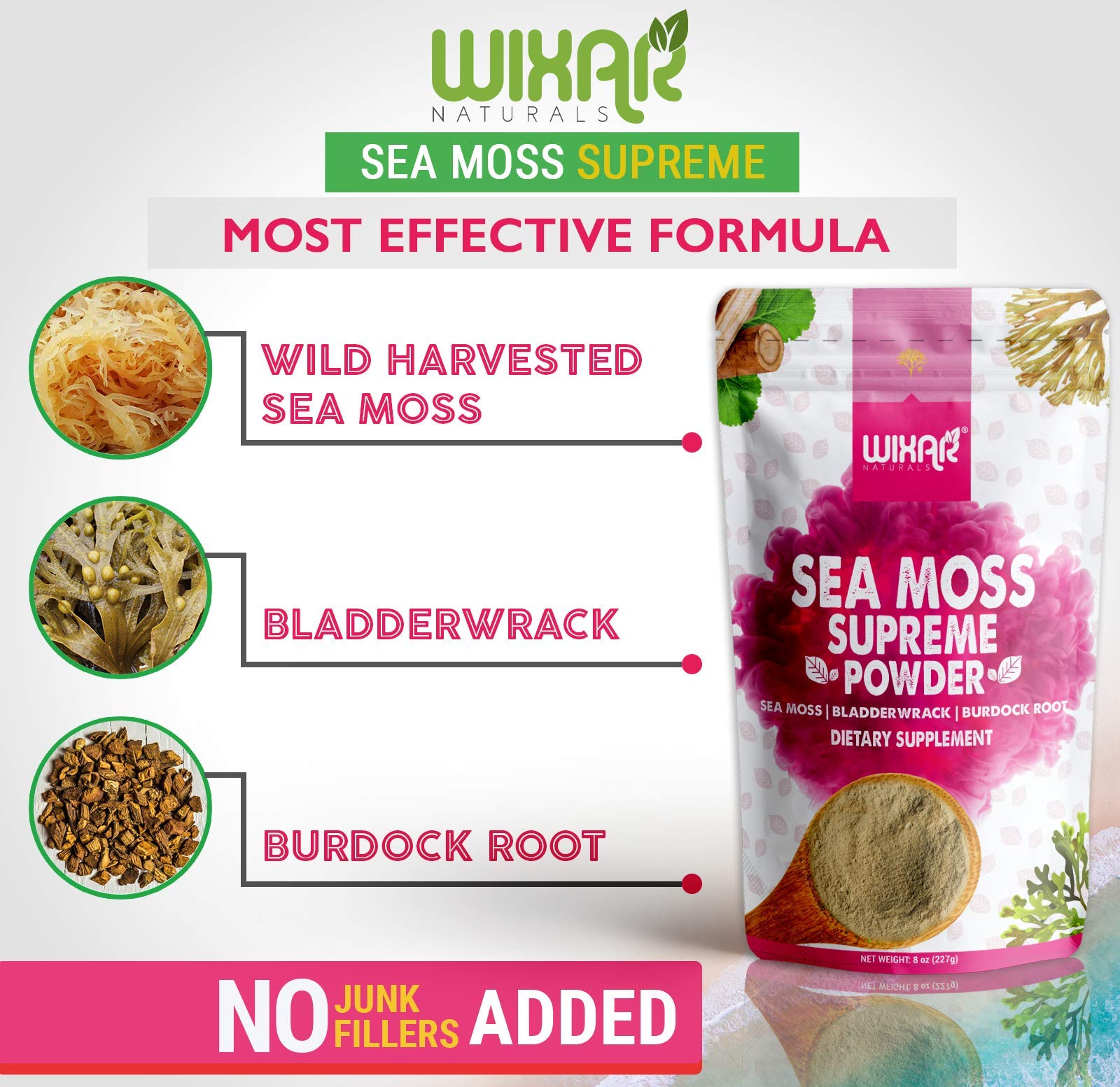 Wixar Wildcrafted Sea Moss Powder – (8 Ounces) – Natural Irish Sea Moss and Bladderwra WIXAR NATURALS uk supplements