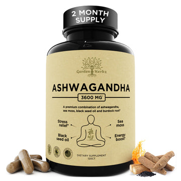 Garden of Herbz Organic Ashwagandha Root & Irish Sea Moss – 3,600 mg Ashwagandha Supplement with Black Seed Oil, & Burdock Root – Herbal Supplement for Energy, Calm, Mood, & Wellness, 120 Caps Garden of Herbz uk supplements