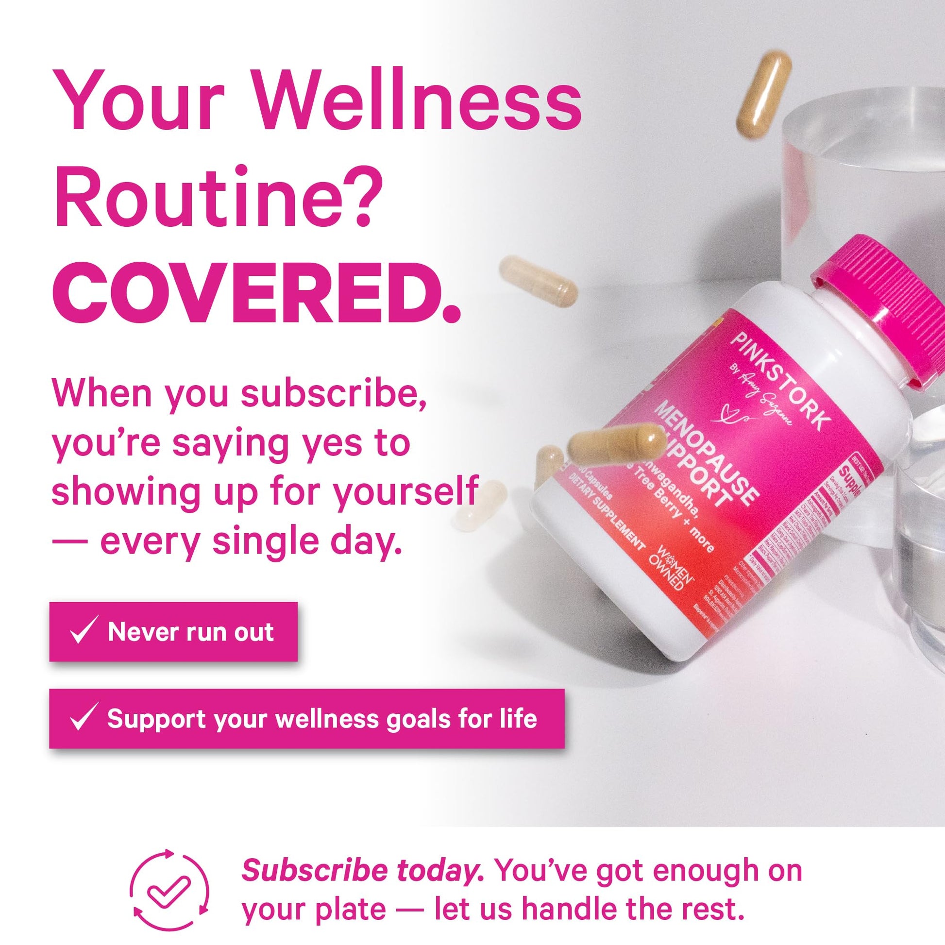 Pink Stork Menopause Support for Women - Hot Flash, Mood, Sleep, Weight, Cortisol & Hormonal Balance - Vegan, Estrogen-Free Perimenopause Relief - Ashwagandha, Maca - 60 Capsules Pink Stork uk supplements