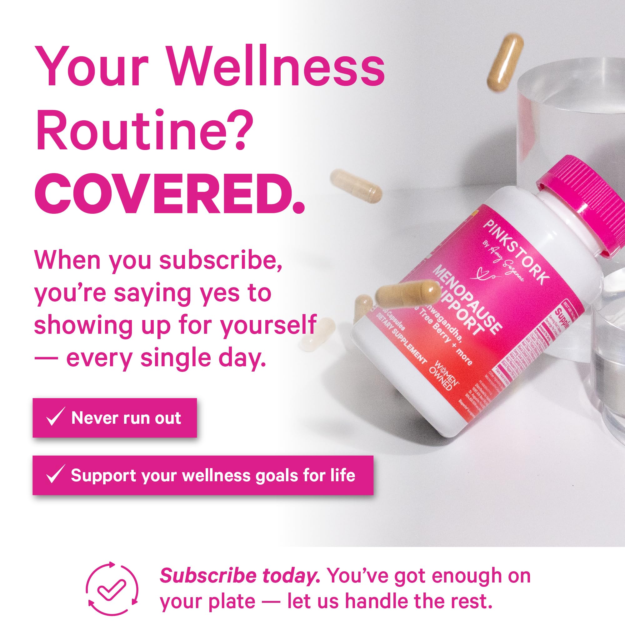 Pink Stork Menopause Support for Women - Hot Flash, Mood, Sleep, Weight, Cortisol & Hormonal Balance - Vegan, Estrogen-Free Perimenopause Relief - Ashwagandha, Maca - 60 Capsules Pink Stork uk supplements
