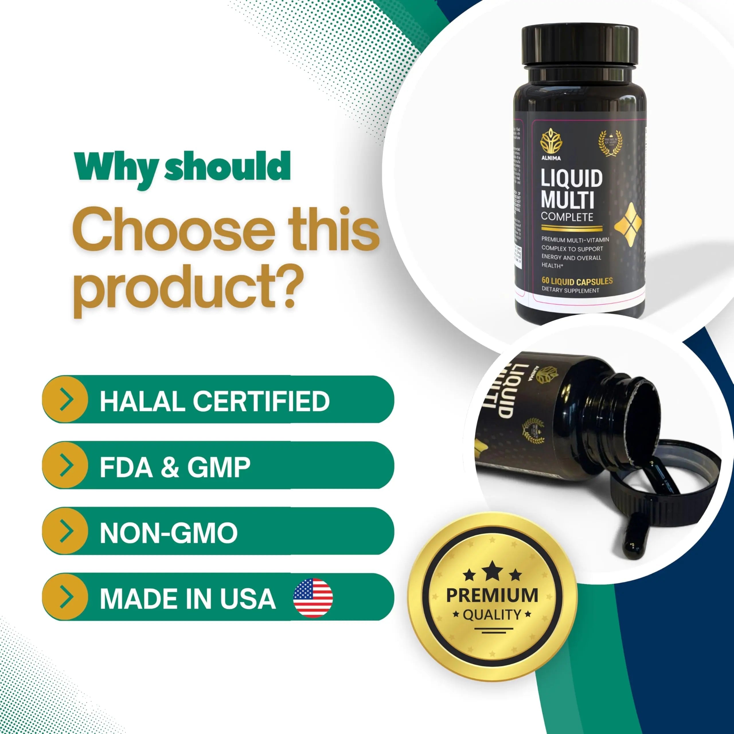 ALNIMA Halal Liquid Multivitamin Complete – Energy & Immune Support with 29 Essential Nutrients | 60 Liquid Capsules – Halal Certified ALNIMA uk supplements