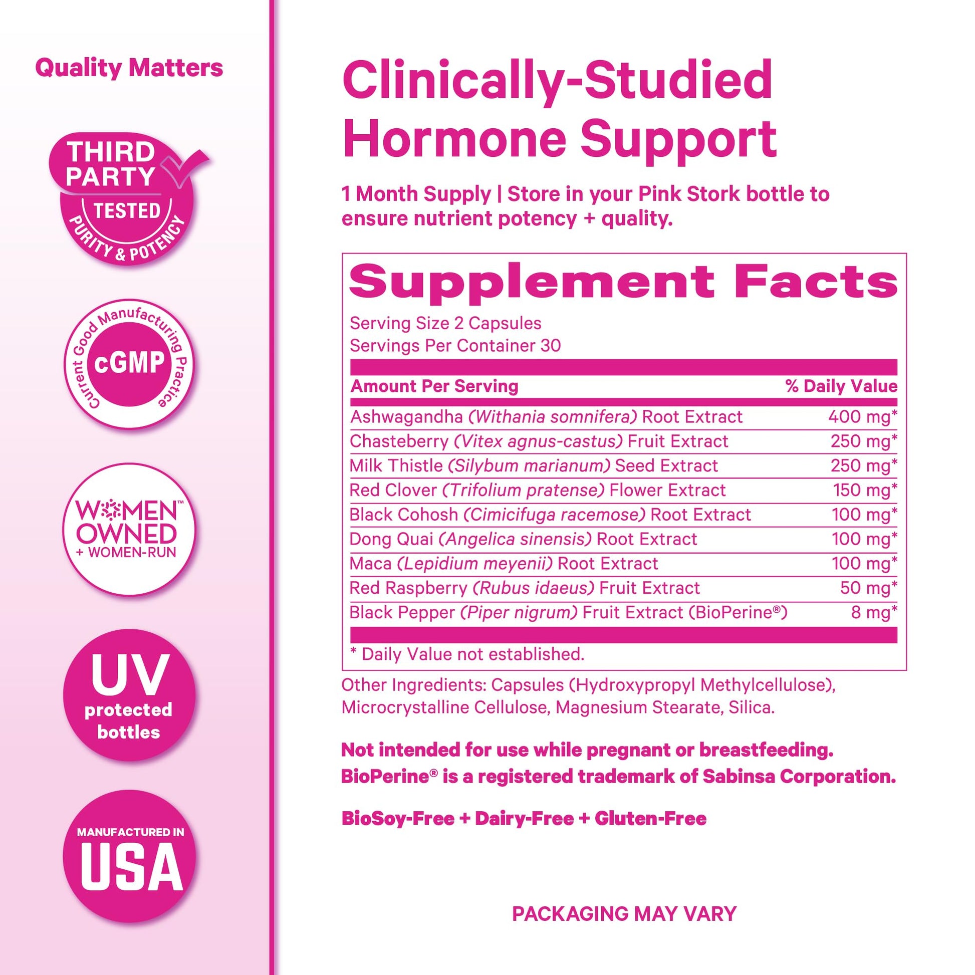 Pink Stork Menopause Support for Women - Hot Flash, Mood, Sleep, Weight, Cortisol & Hormonal Balance - Vegan, Estrogen-Free Perimenopause Relief - Ashwagandha, Maca - 60 Capsules Pink Stork uk supplements