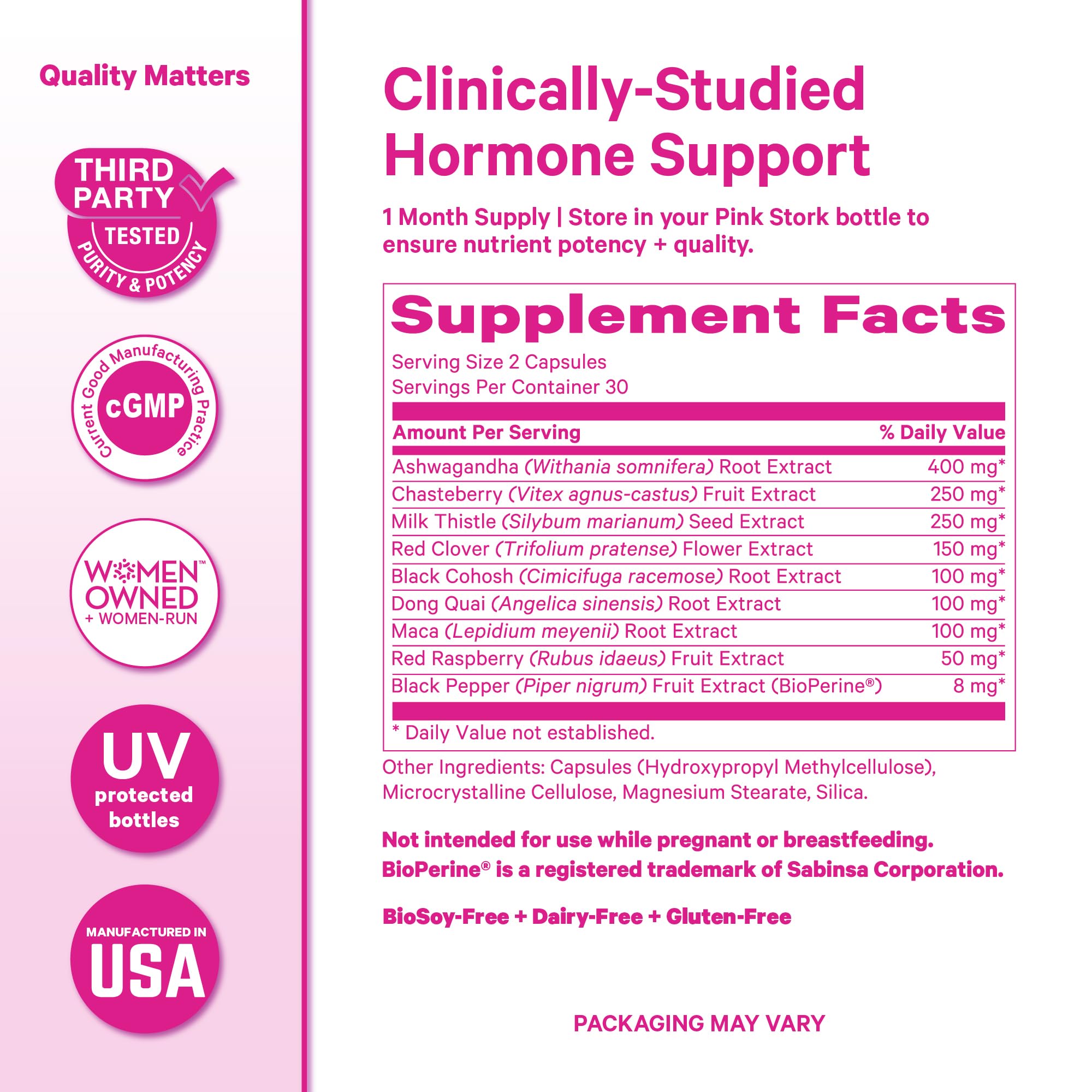 Pink Stork Menopause Support for Women - Hot Flash, Mood, Sleep, Weight, Cortisol & Hormonal Balance - Vegan, Estrogen-Free Perimenopause Relief - Ashwagandha, Maca - 60 Capsules Pink Stork uk supplements