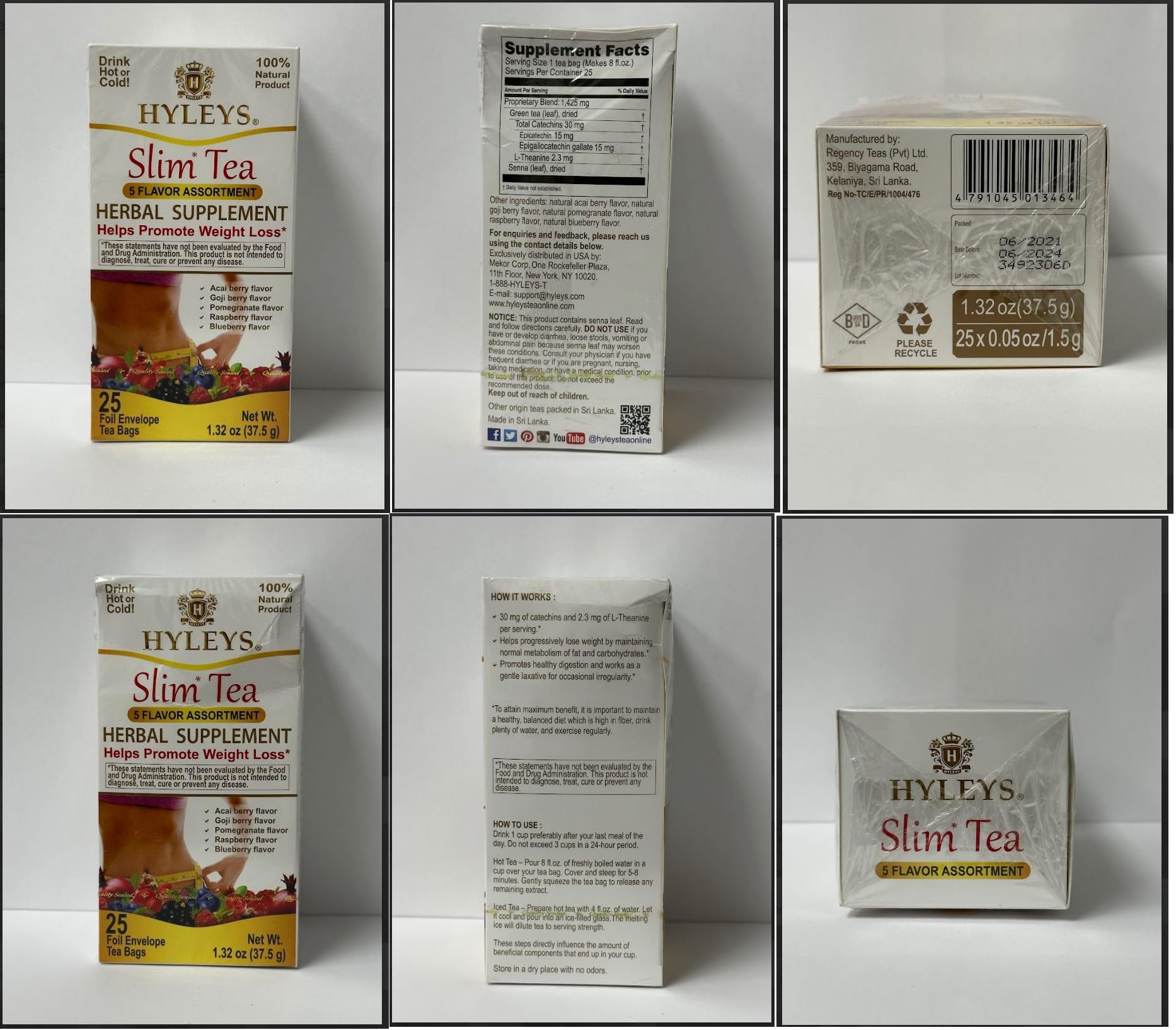 Hyleys Slim Tea 5 Flavor Assortment - Weight Loss Herbal Supplement Cleanse Hyleys Tea uk supplements