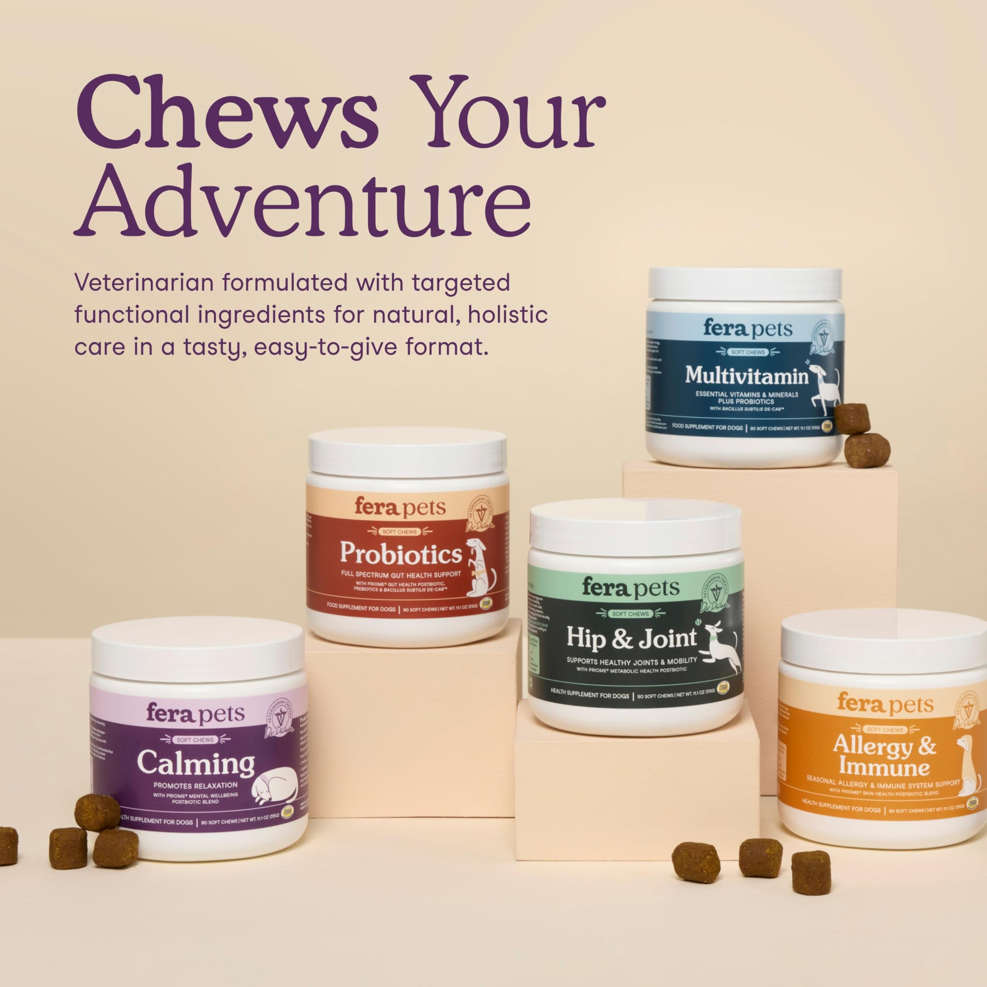 Fera Pets Dog Calming Chews - Helps Manage Everyday Stress & Separation - Promotes Relaxation - Ashwagandha & Priome® Mental Wellbeing Postbiotic Blend - 30 Soft Chews Fera Pets uk supplements