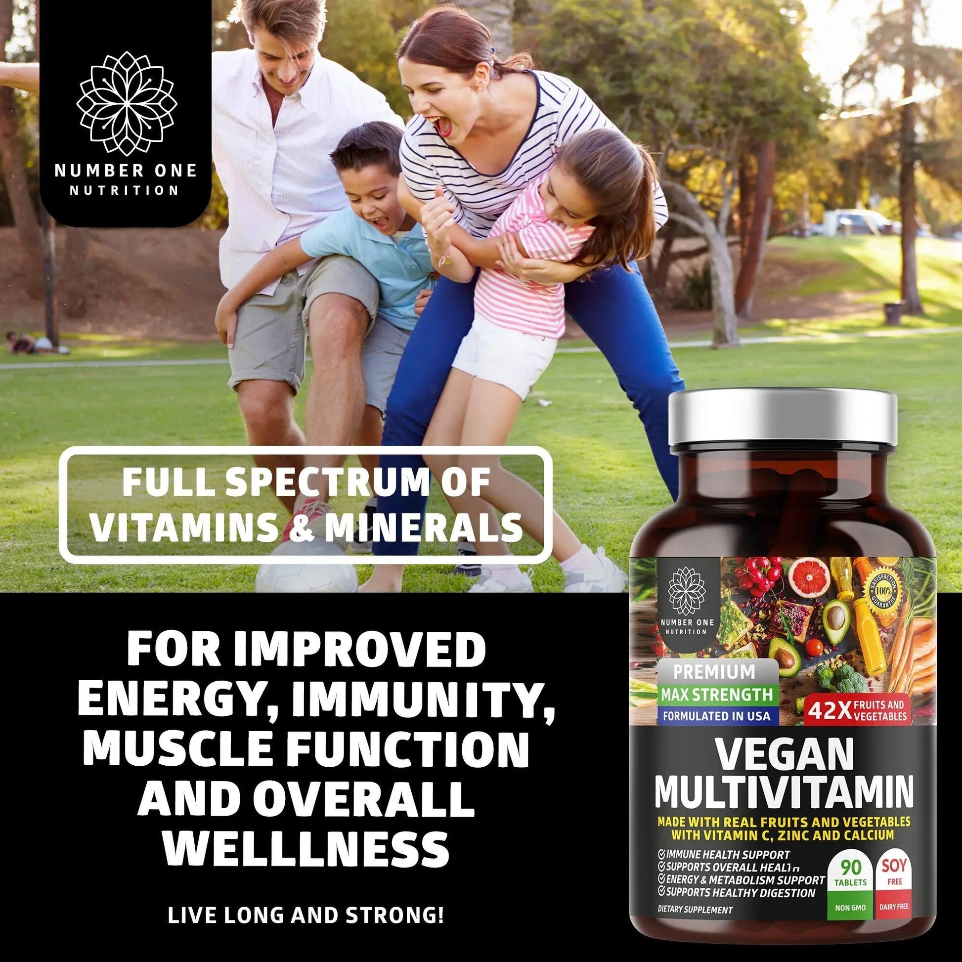 N1N Premium Plant Based Multivitamin [42 Powerful Ingredients] Men & Women Daily Multivitamins with Raw Veggies and Fruits, Probiotics Number One Nutrition uk supplements