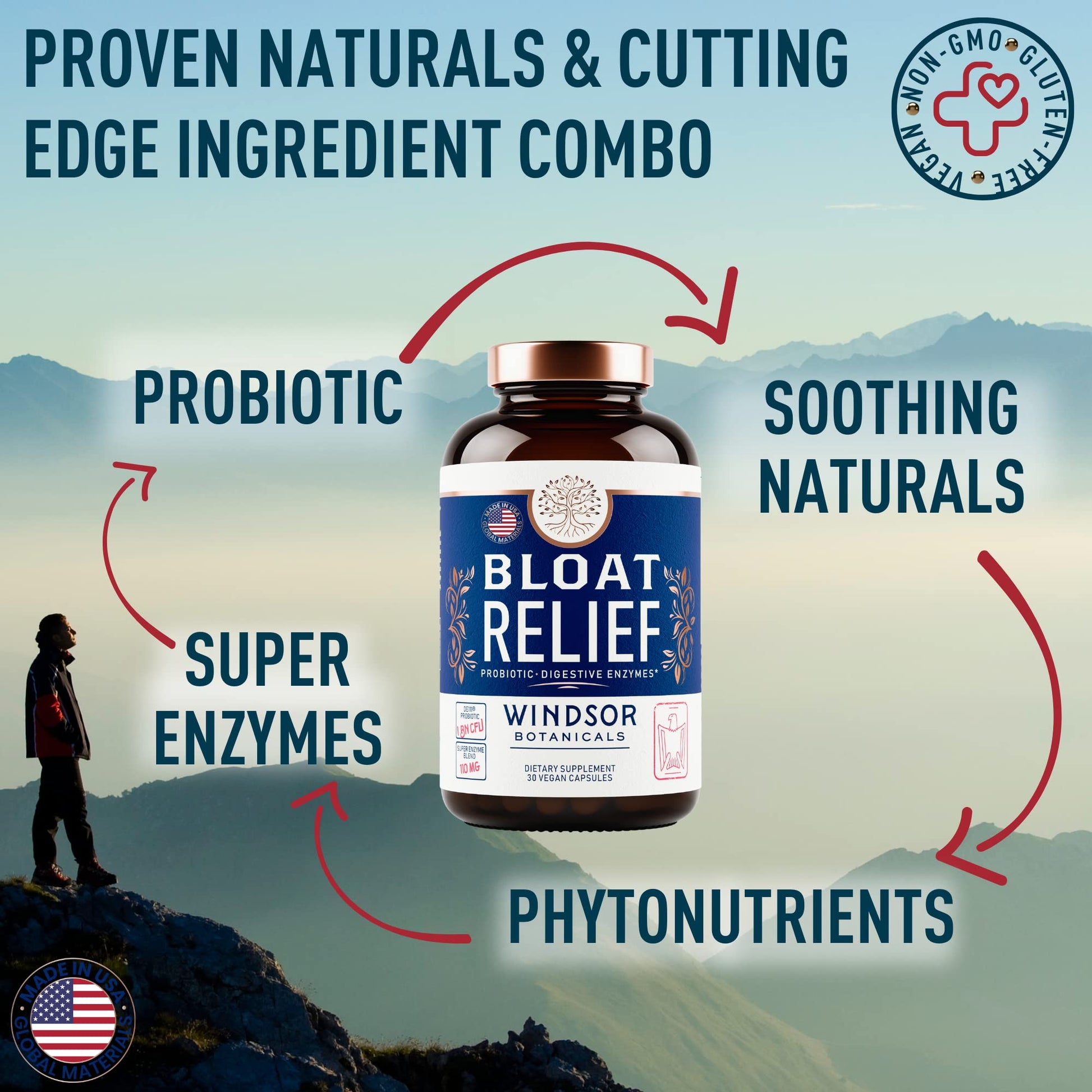 Bloat Relief Probiotic and Digestive Enzymes - Anti Bloating Turmeric, Fennel, Bromelain IBS Supplement - Detox Debloat Capsules Gas - Bloating Relief for Women and Men - 30 Gut Health Pills WINDSOR BOTANICALS uk supplements