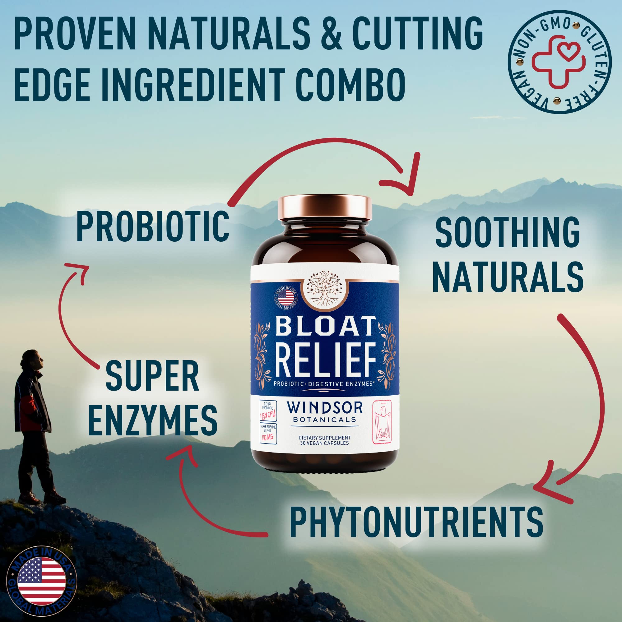 Bloat Relief Probiotic and Digestive Enzymes - Anti Bloating Turmeric, Fennel, Bromelain IBS Supplement - Detox Debloat Capsules Gas - Bloating Relief for Women and Men - 30 Gut Health Pills WINDSOR BOTANICALS uk supplements