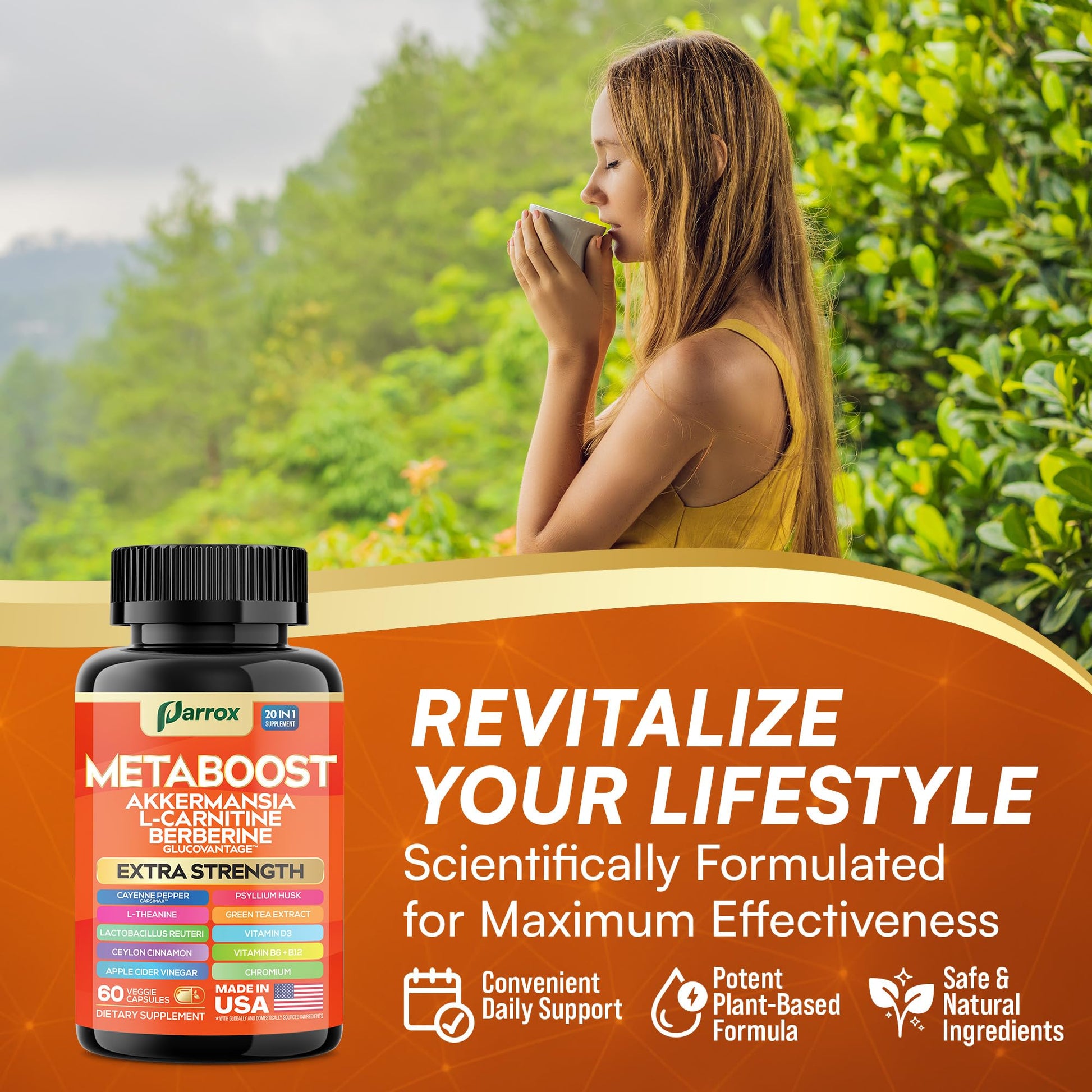 GLP-1 Booster Supplement, Akkermansia, L-Carnitine, Berberine (GlucoVantage), Methylfolate, Methylated B12, Chromium, Capsimax, Psyllium Husk, Probiotics Vitamins D3, B6, 20-in-1 Plant-Based (60 Caps) Parrox uk supplements