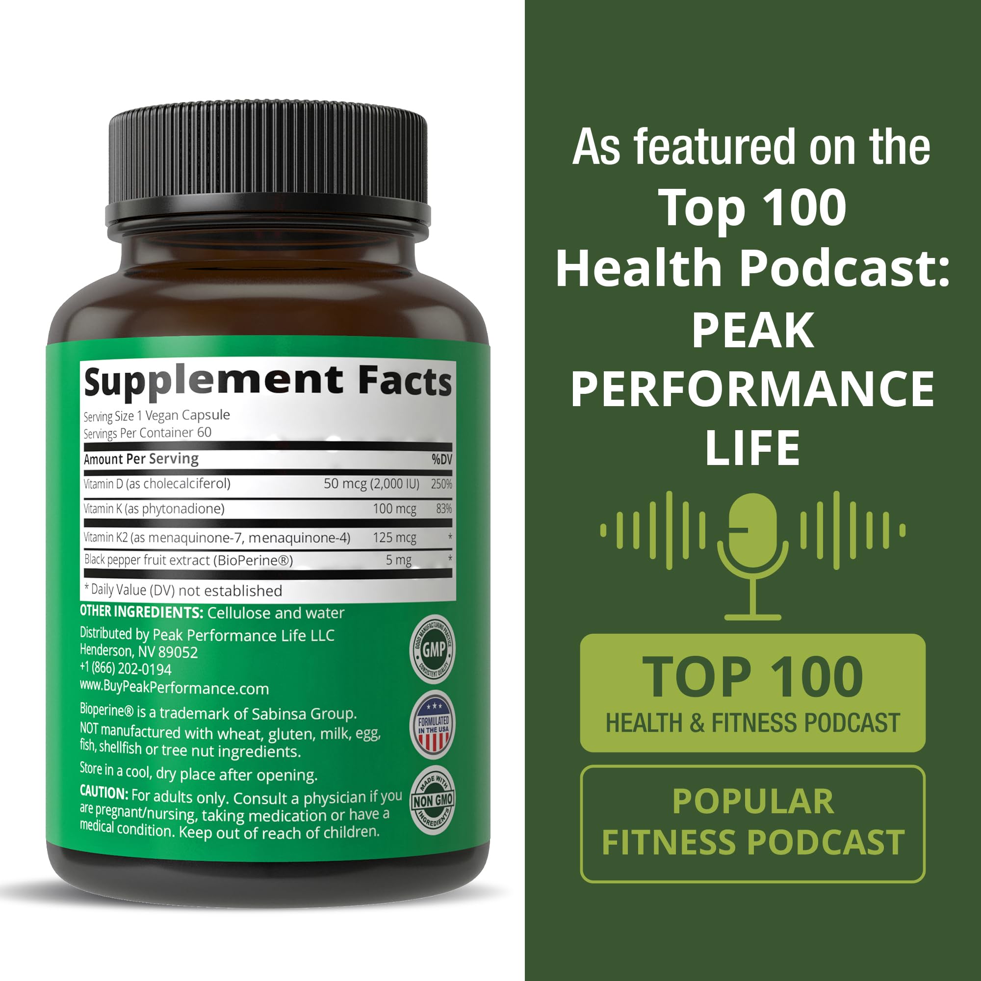 Peak Performance Advanced Vitamin D 2000 IU with All 3 Types of Vitamin K Vitamin D3 and Vitamin K2, K1, MK-7 (MK7), MK4 Supplements - 60 Small and Easy to Swallow Vegetable Pills Peak Performance uk supplements