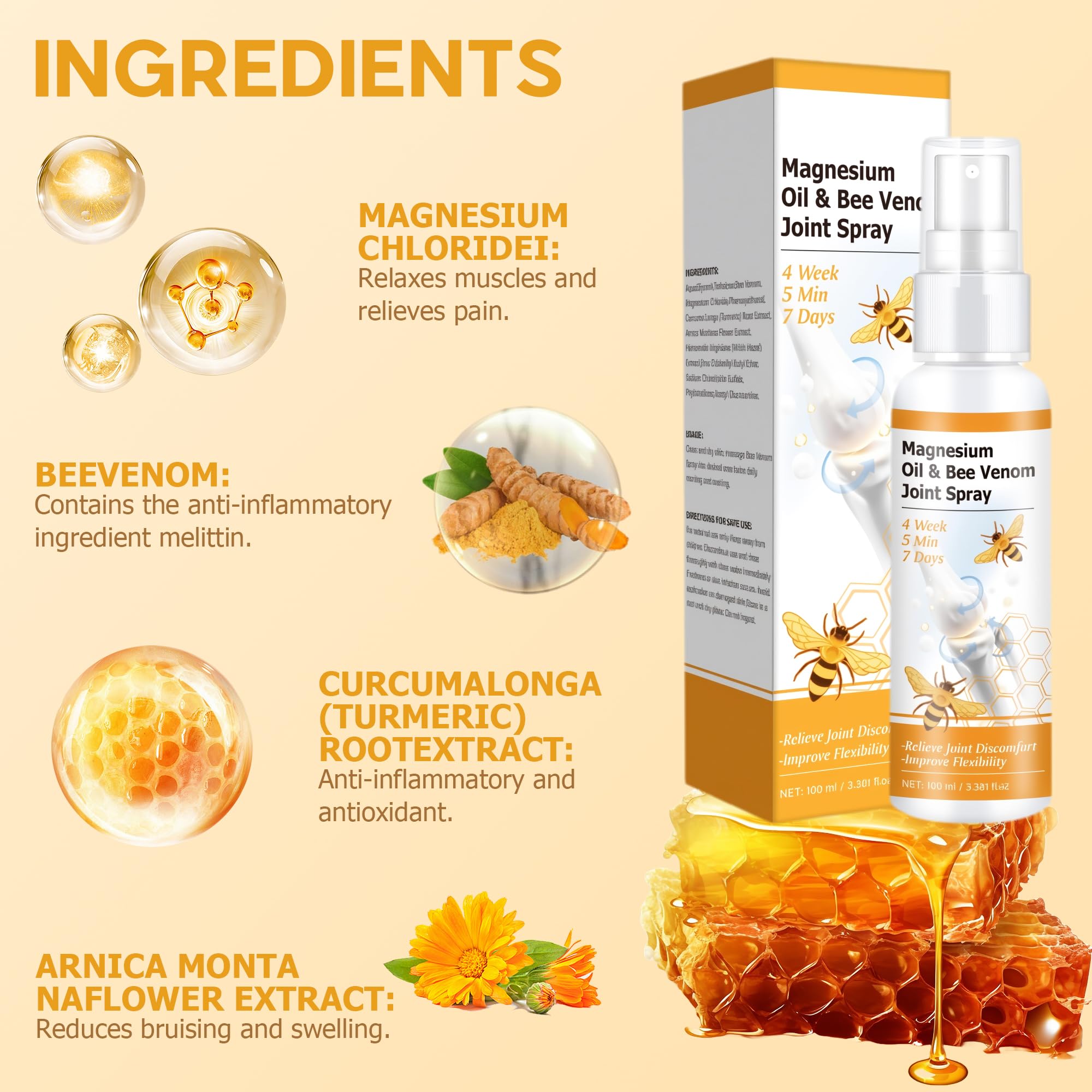 Loicwoo Magnesium Oil & Bee Venom Joint Spray, Magnesium Spray, Magnesium Joint Sprays for Relax Muscle Joints, Bee Venom Sprays for Back, Knee, Hands, Neck (1 PCS,100ML) Loicwoo uk supplements