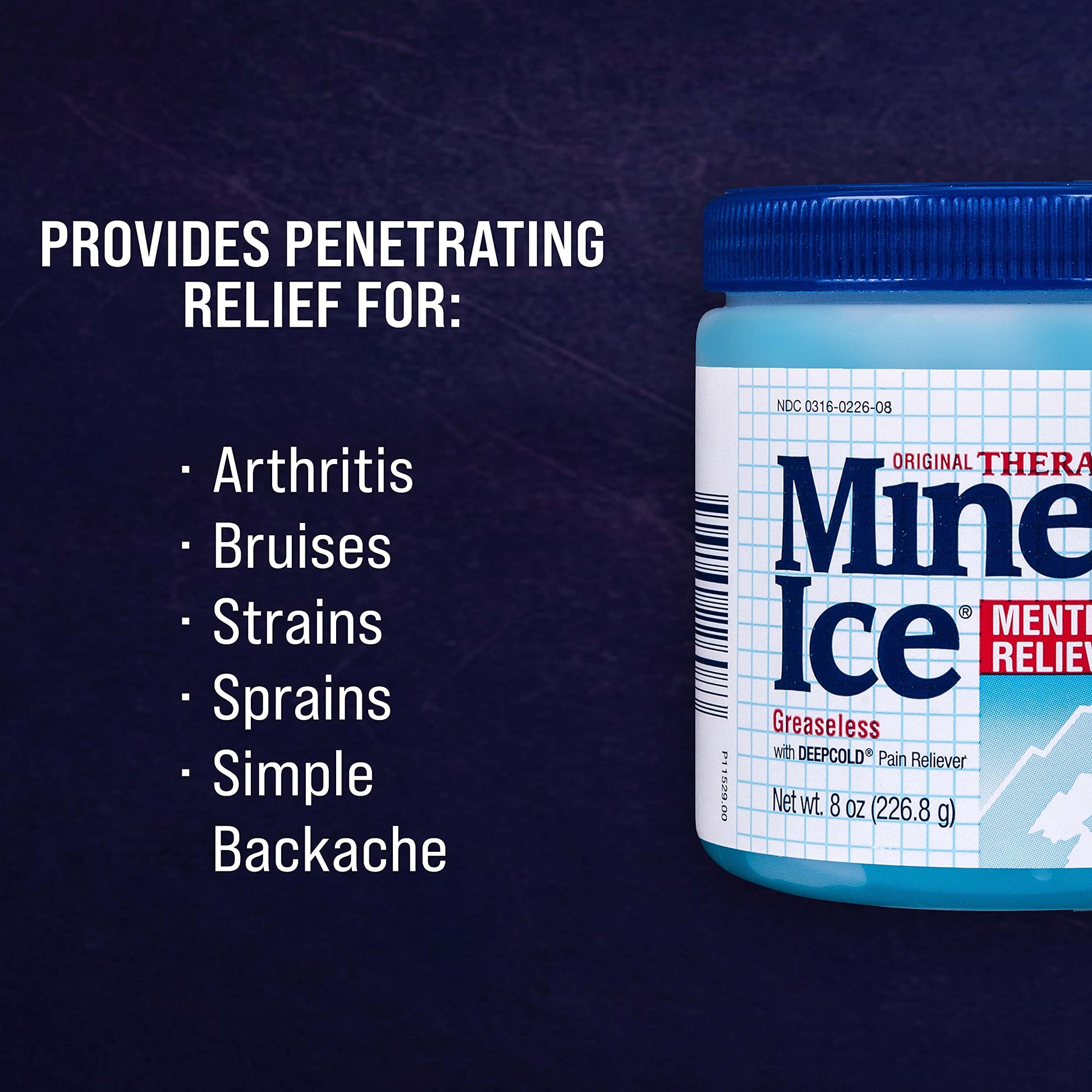 Mineral Ice Original Therapeutic Menthol Pain Relief Gel. Greaseless with "Deepcold" Pain Reliever. Provides Cooling & Penetrating Relief for Arthritis, Simple Backache, Strains & Sprains (8 Ounce) Mineral Ice uk supplements