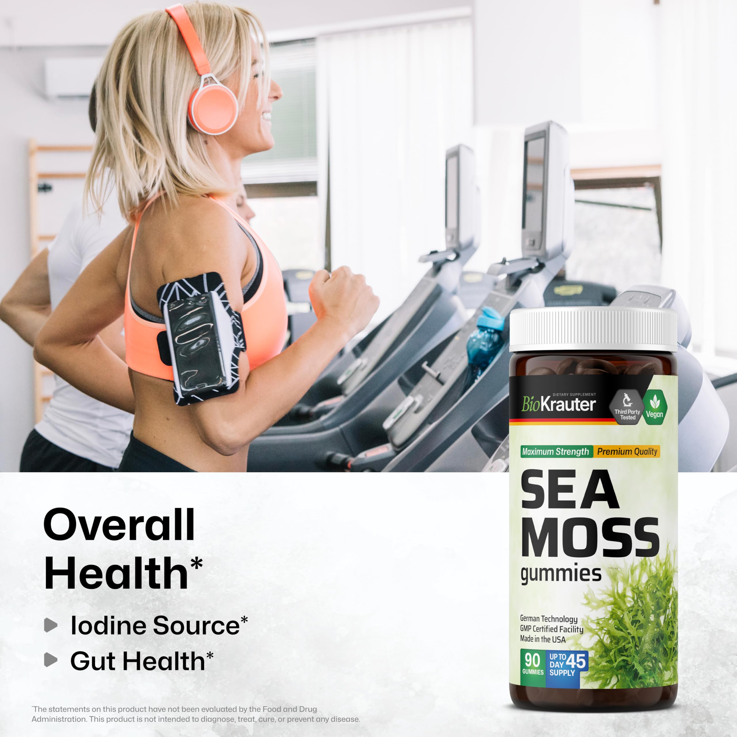 BIO KRAUTER® 3-in-1 Sea Moss for Thyroid Support - Vegan Sea Moss Gummies with Bladderwrack & Burdock Root for Women & Men - 90 Gummies Chondrus Crispus Formula, 45 Days of Supply, Mango Flavor BIO KRAUTER uk supplements