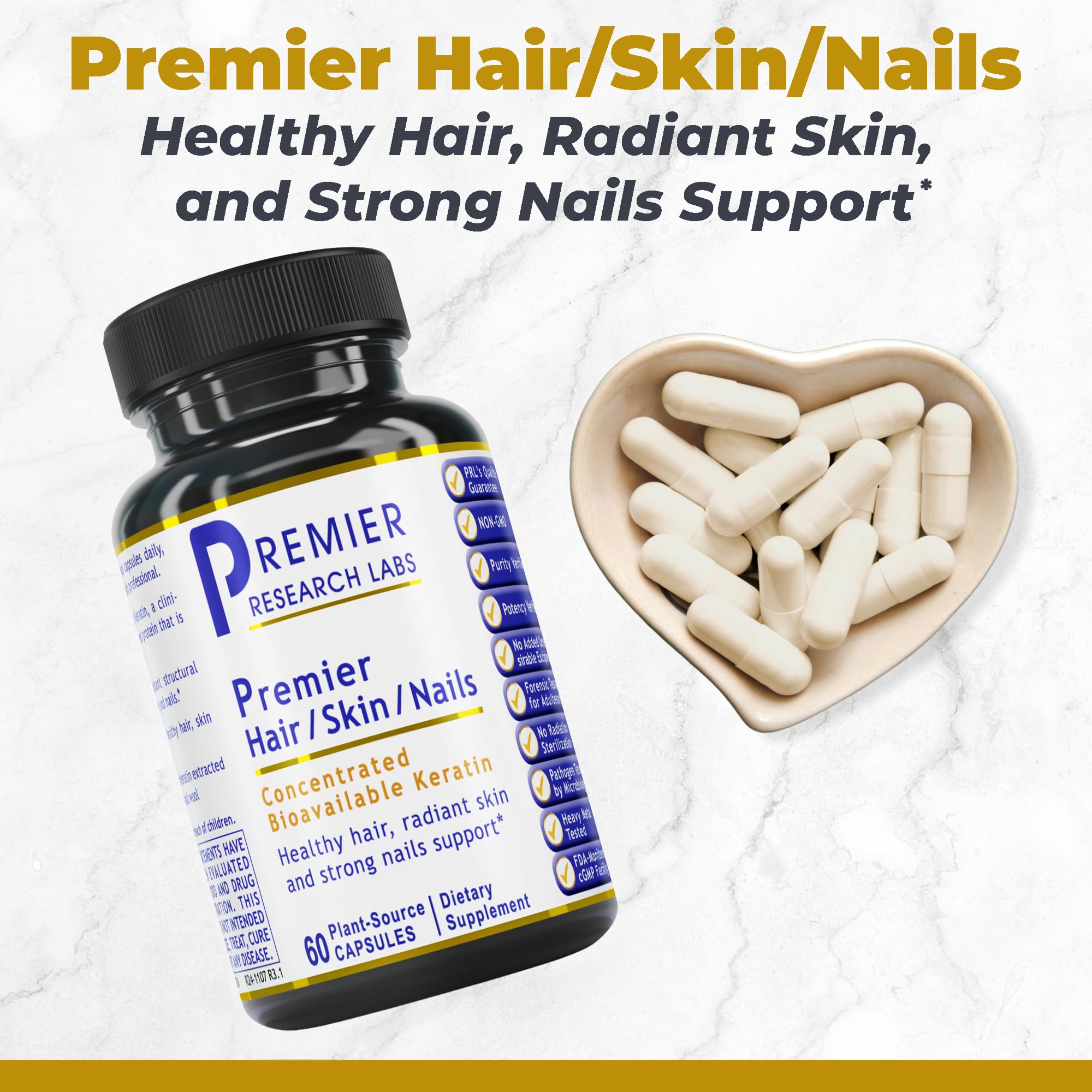 Premier Research Labs Premier Hair/Skin/Nails - Hair Growth Supplement for Women & Men with Keratin, Vitamins for Hair Growth, Beauty from Within for Hair, Skin and Nails - 60 Vegetarian Capsules Premier Research Labs uk supplements
