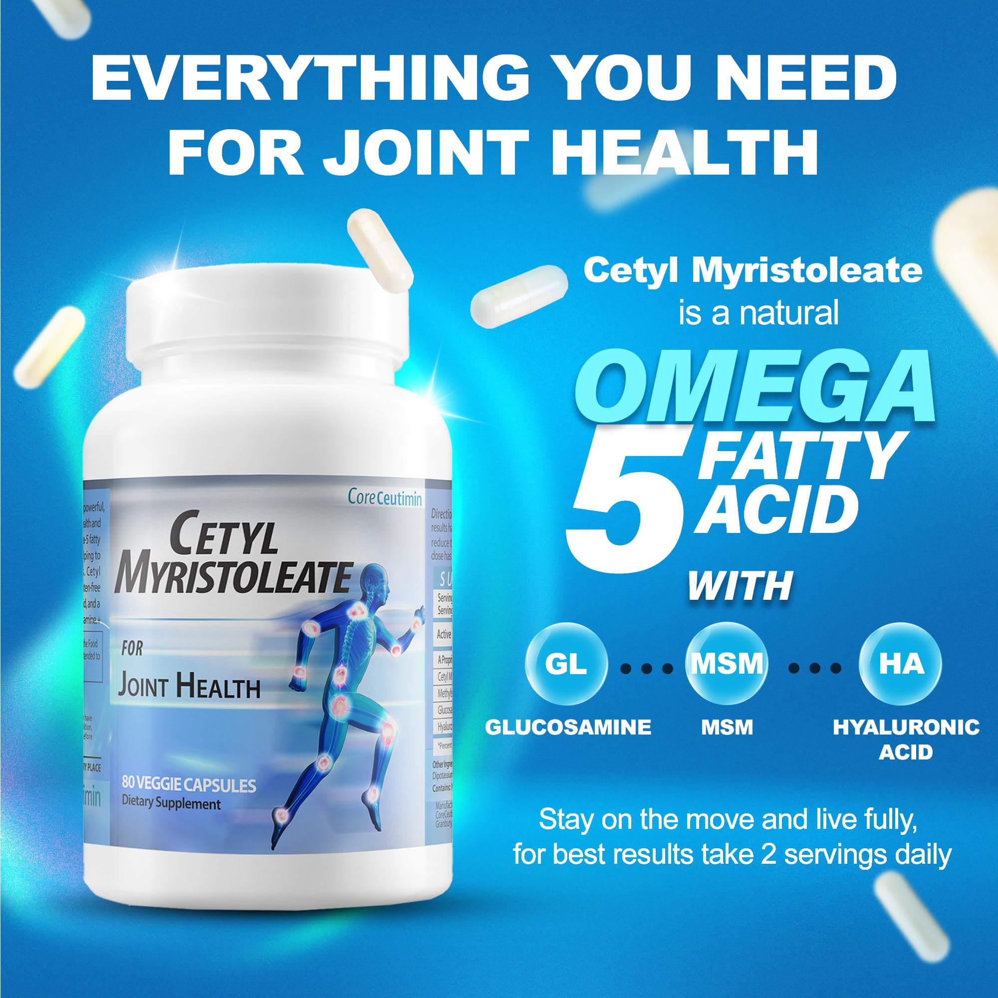 CoreCeutimin Cetyl Myristoleate - Omega 5 Fatty Acid - Ultra Support for Relief from Joint Discomfort and Stiffness - Also Includes Glucosamine, MSM & Hyaluronic Acid - 80 Capsules CoreCeutimin uk supplements