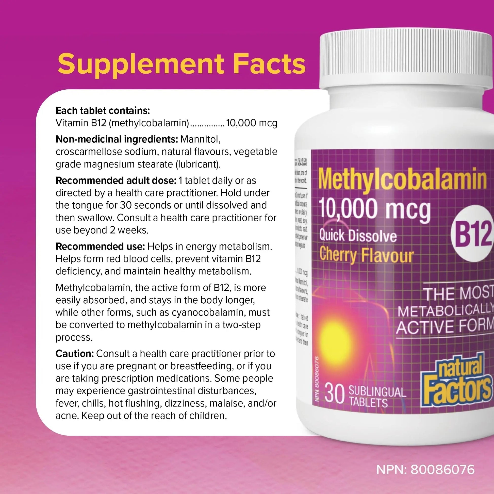 Natural Factors B12 Methylcobalamin, 10,000 mcg, Cherry, 30 Chewable Tablets Natural Factors uk supplements