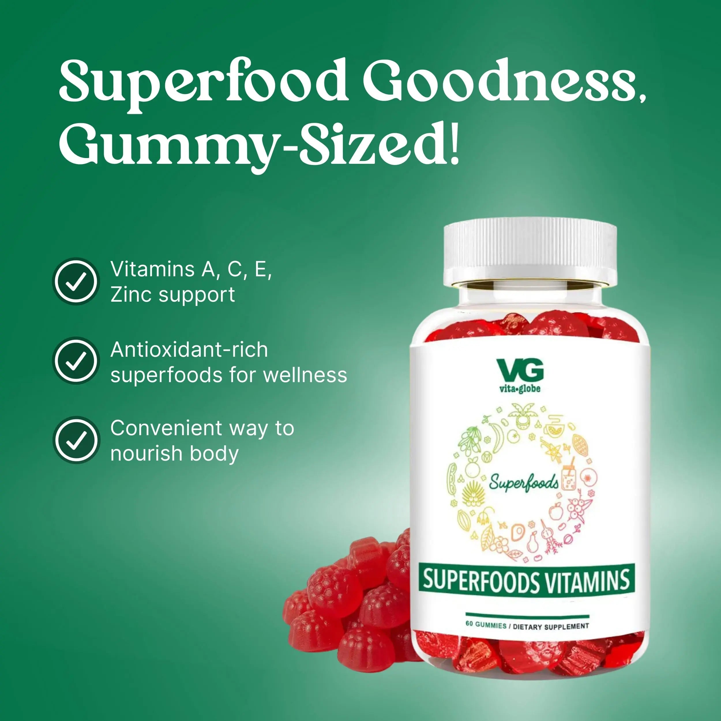 VITA GLOBE Superfood Gummy Vitamins – Immune Health & Antioxidant Support – Daily Wellness Gummies for Adults & Kids – Vegan VITA GLOBE uk supplements