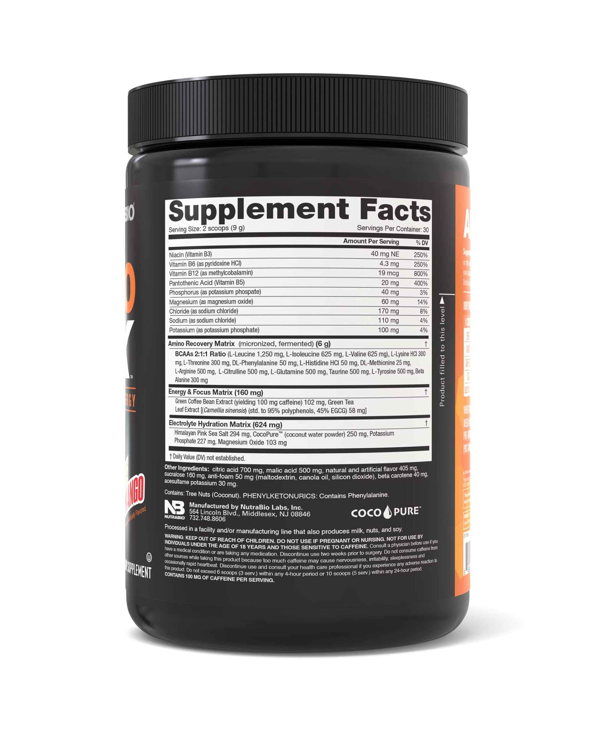 NutraBio Amino Kick - BCAA's, Electrolytes for Hydration, Natural Caffeine- 30 Servings NutraBio uk supplements
